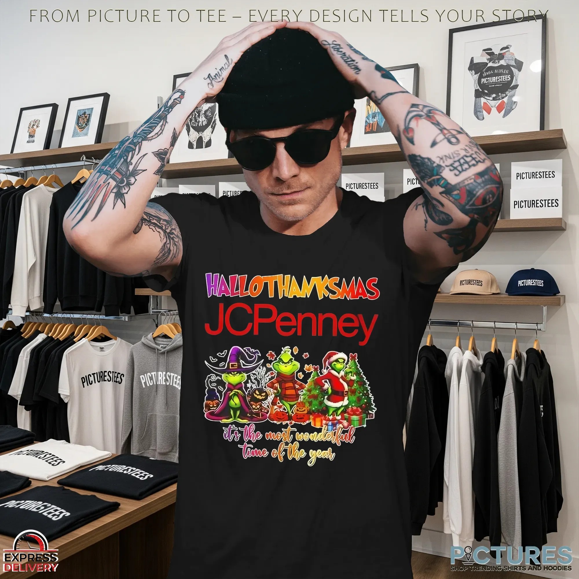 Grinch X JCPenny Hallothanksmas It's The Most Wonderful Time Of The Year Happy Christmas Mashup T Shirt