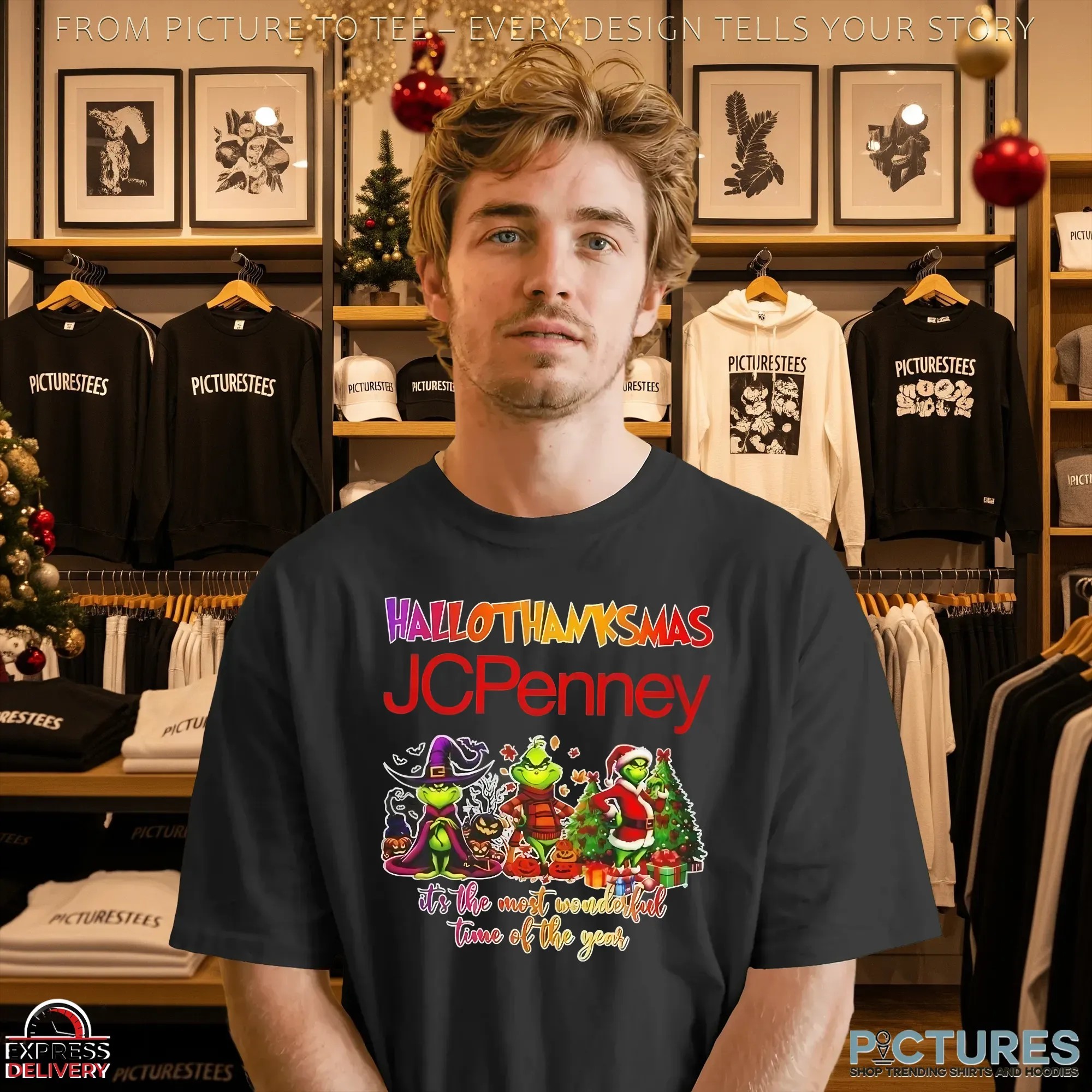 Grinch X JCPenny Hallothanksmas It's The Most Wonderful Time Of The Year Happy Christmas Mashup T Shirt