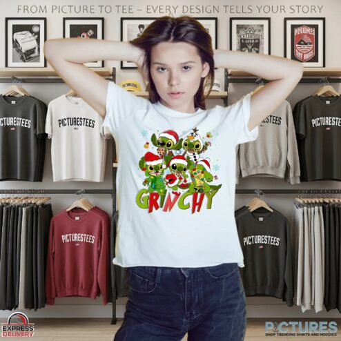 Grinch X Stitch Cartoon Green Guy Merry Christmas T Shirt