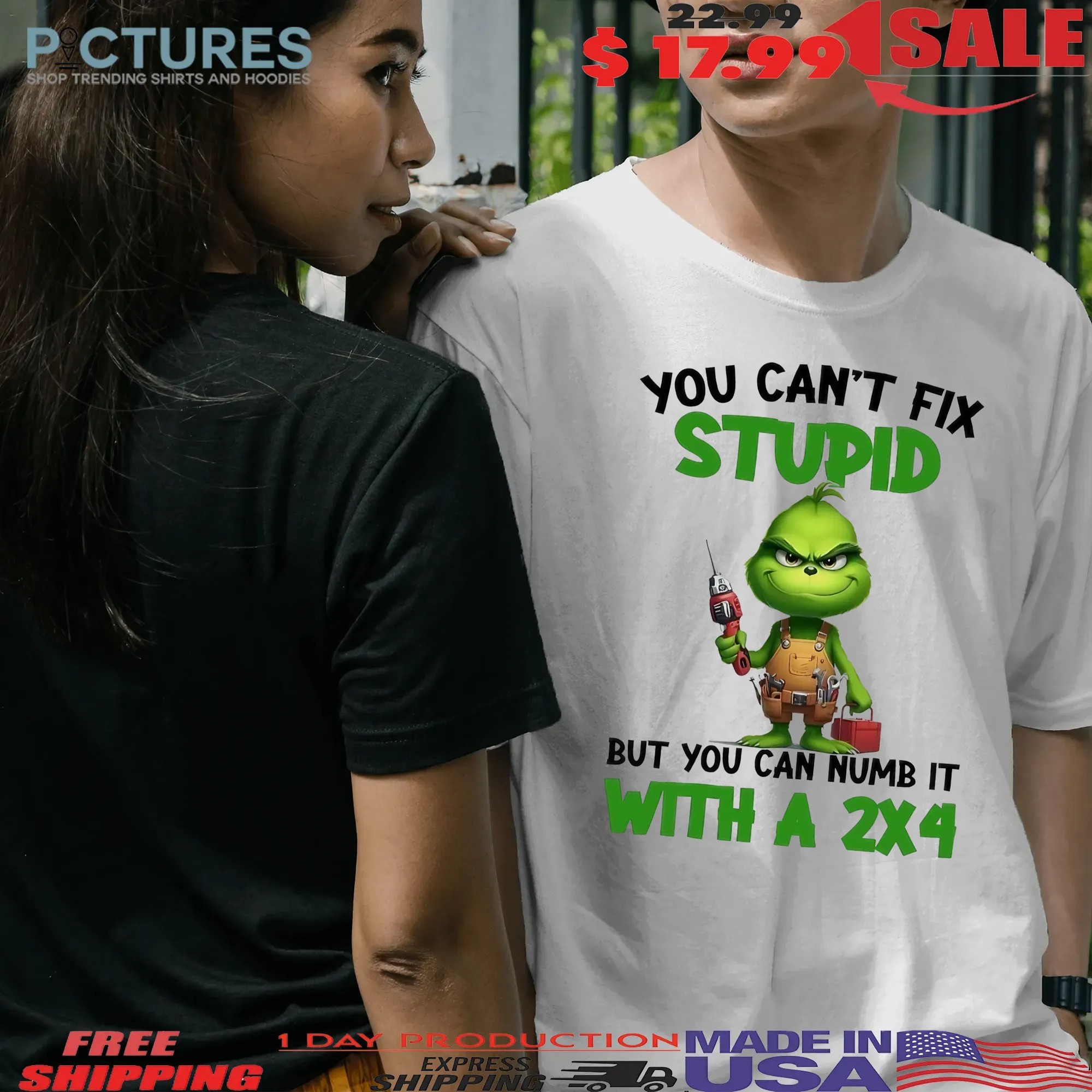 Grinch You Can't Fix Stupid But You Can Numb It With A 2×4 Christmas Holiday T Shirt