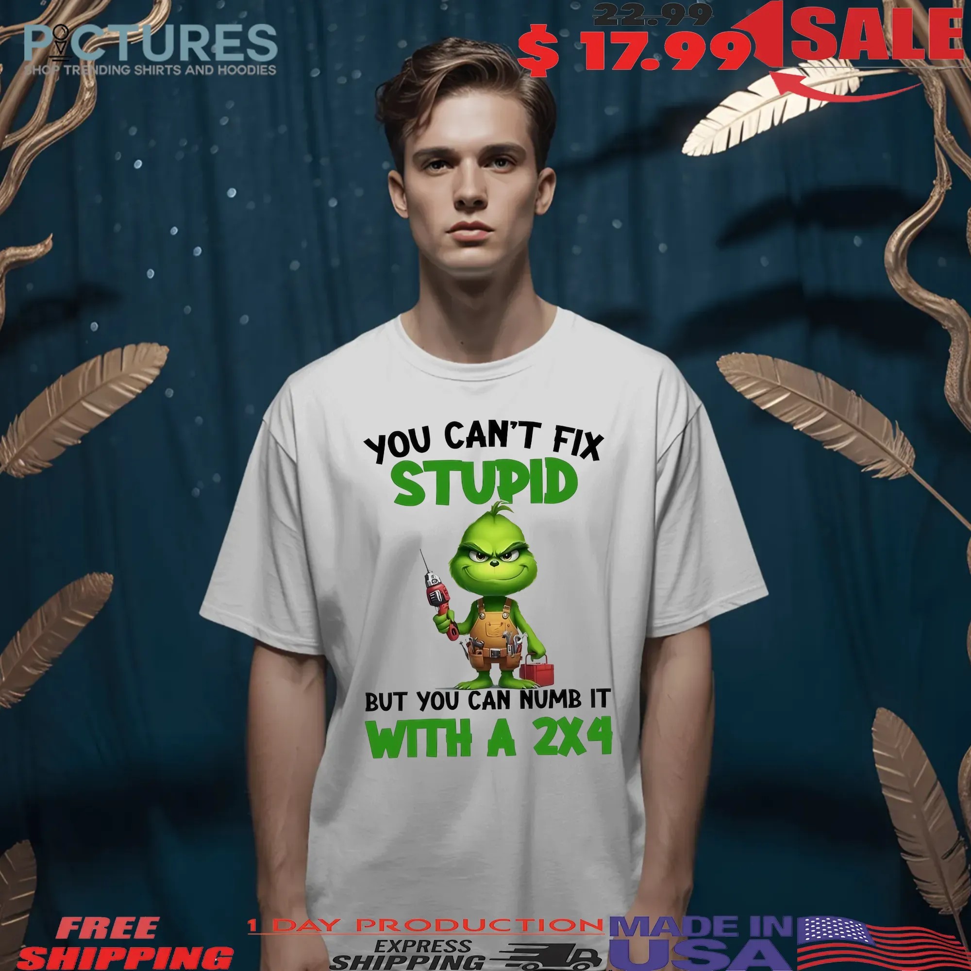 Grinch You Can't Fix Stupid But You Can Numb It With A 2×4 Christmas Holiday T Shirt