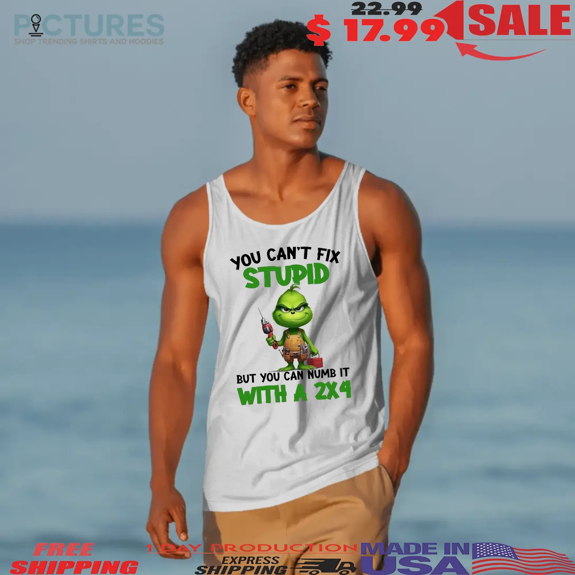 Grinch You Can't Fix Stupid But You Can Numb It With A 2×4 Christmas Holiday T Shirt