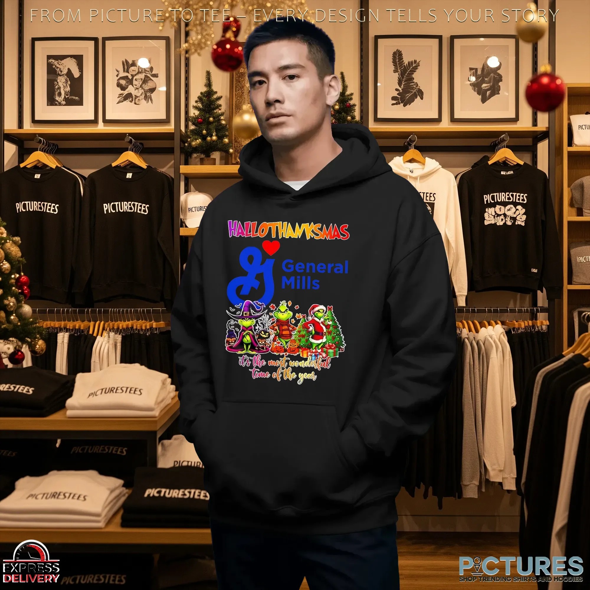 Hallothanksmas General Mills X Grinch It's The Most Wonderful Time Of The Year Christmas Mashup T Shirt