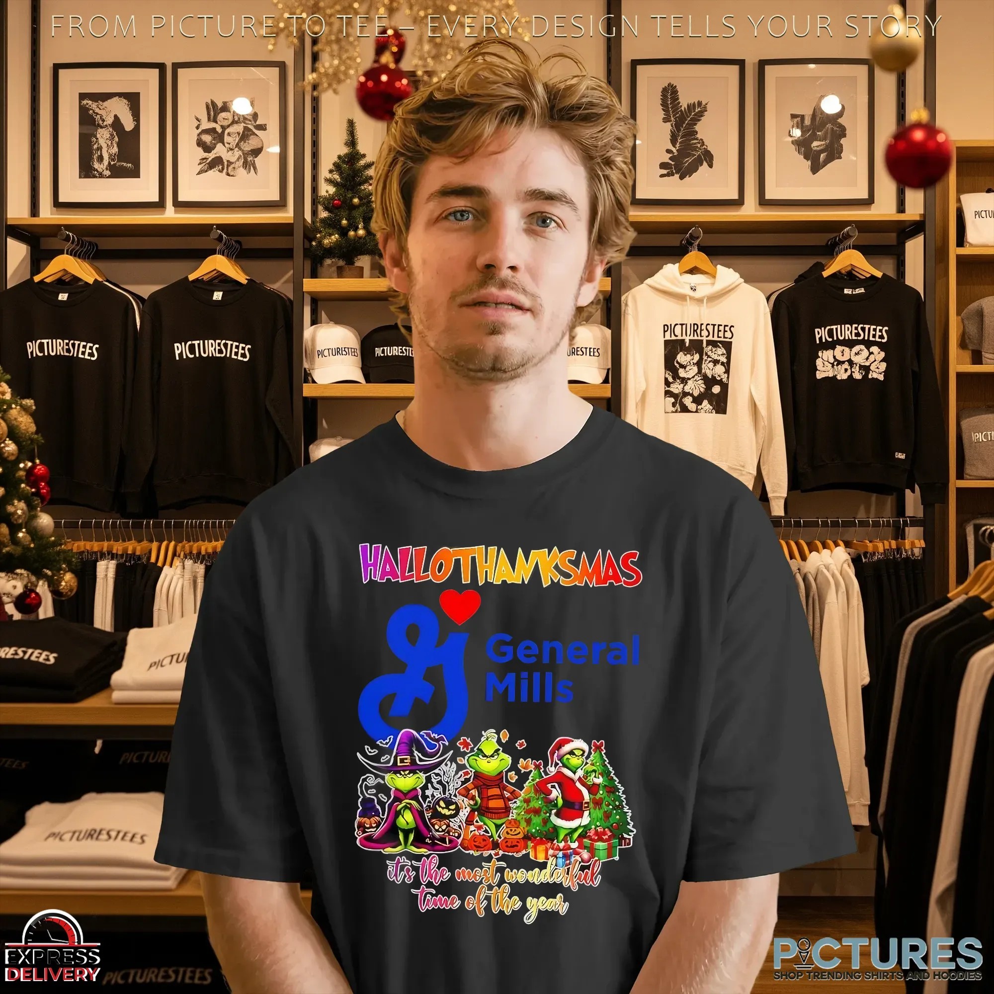 Hallothanksmas General Mills X Grinch It's The Most Wonderful Time Of The Year Christmas Mashup T Shirt