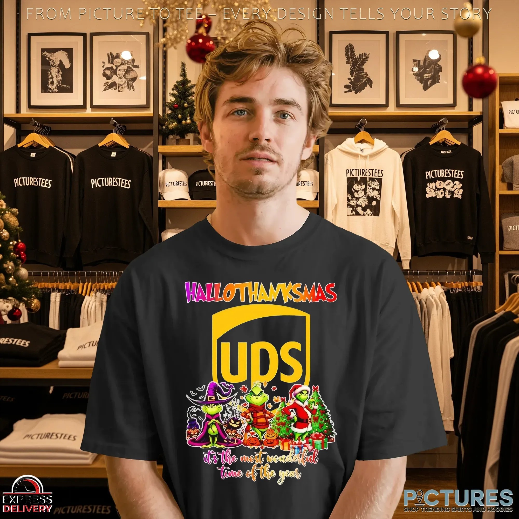 Hallothanksmas UPS X Grinch It's The Most Wonderful Time Of The Year Halloween Christmas T Shirt