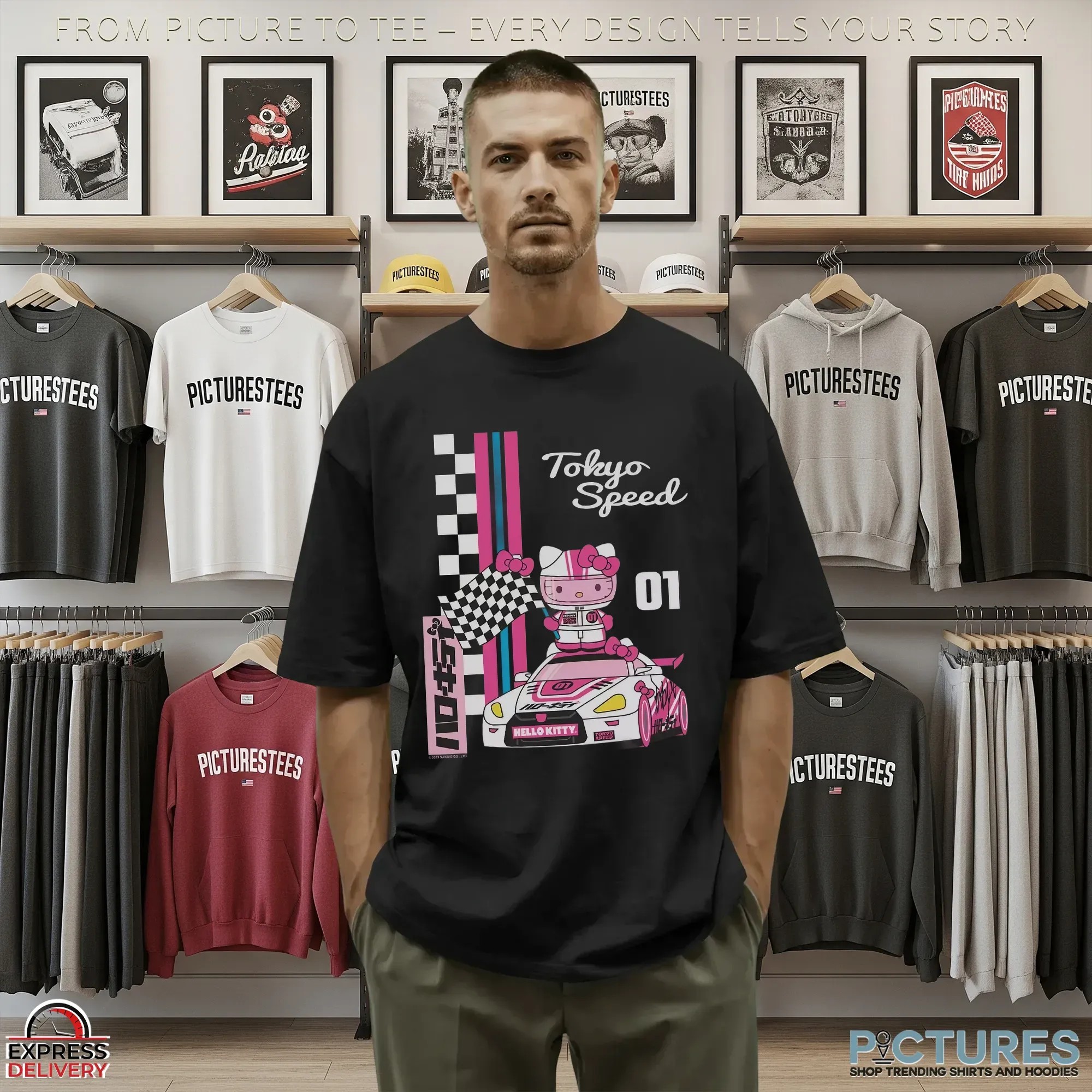Hello Kitty And Friends Checkered Flag Tokyo Speed Graphic T Shirt