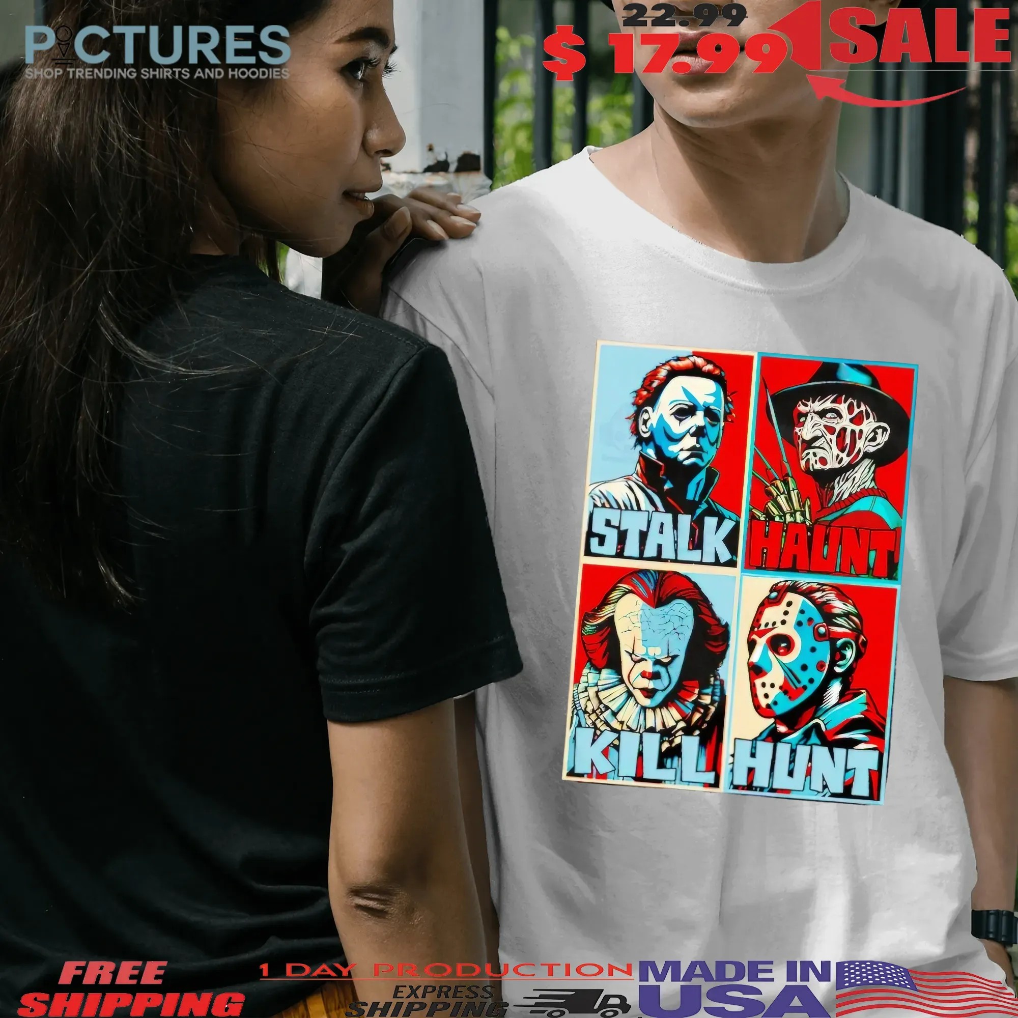 Horror Movie Characters Stalk Haunt Kill Hunt Halloween Hope T Shirt