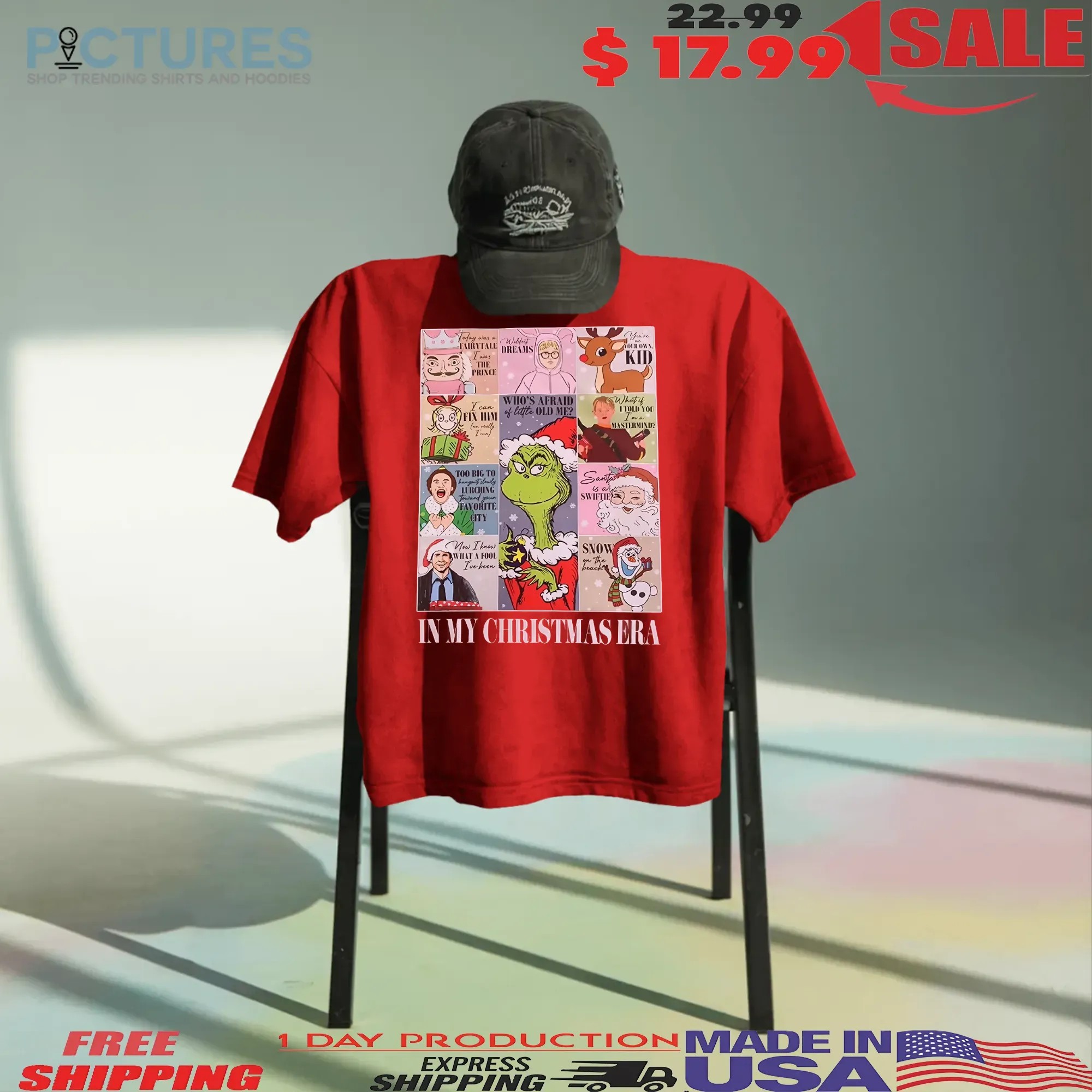 In My Christmas Era Holiday with Grinch, Rudolph, Olaf and Santa Graphic Parody T Shirt