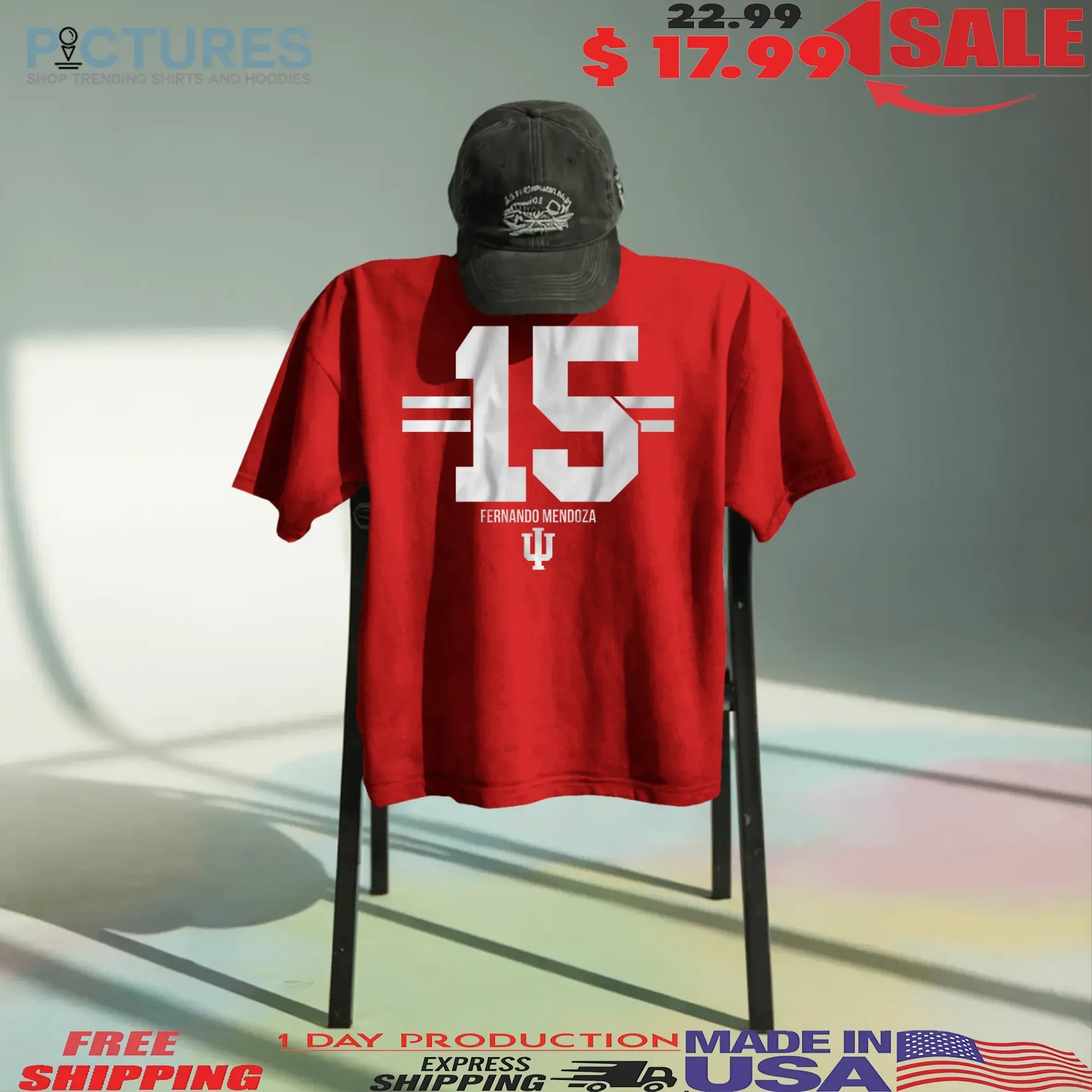Indiana Football Fernando Mendoza 15 Stripe T Shirt
