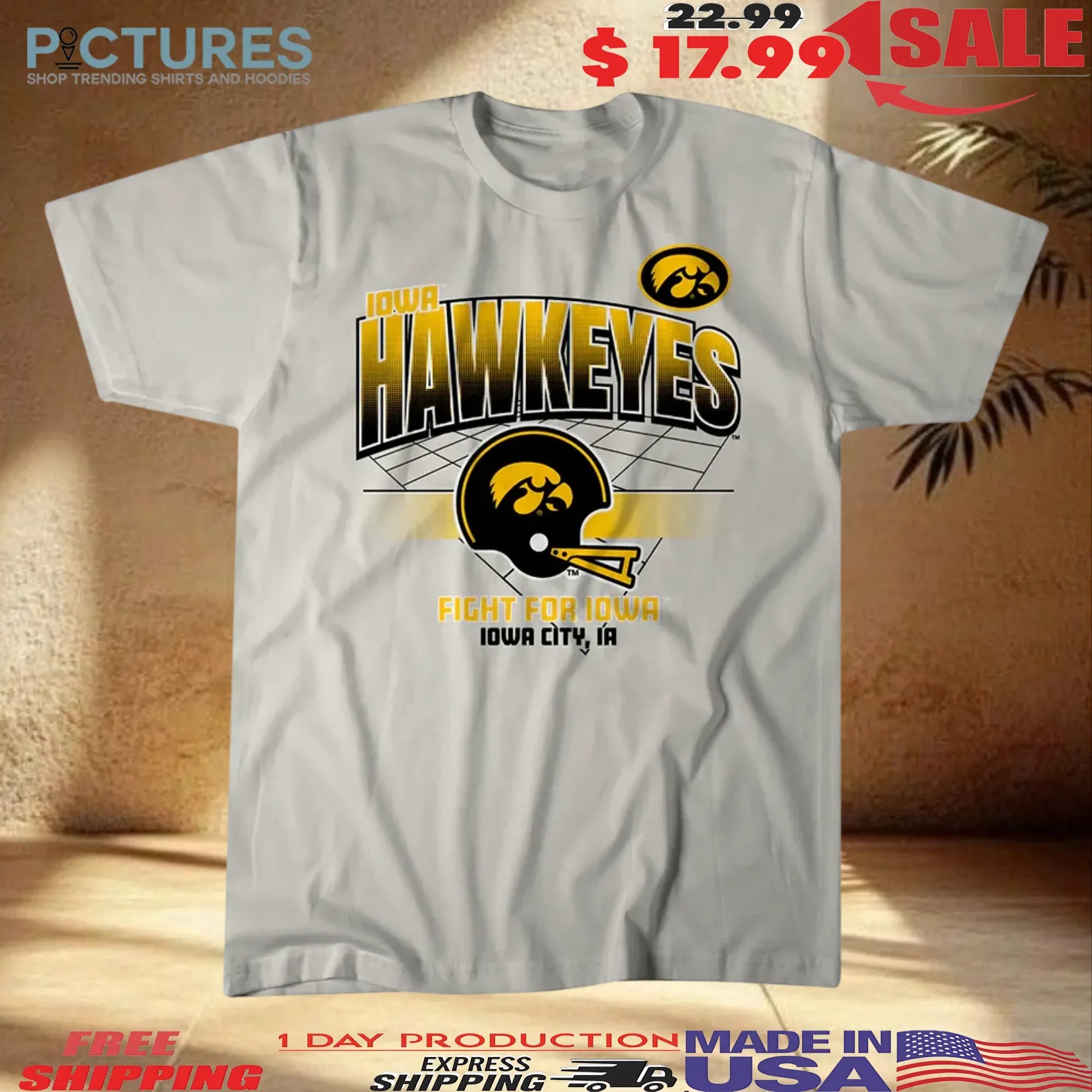 Iowa Hawkeyes Football Fight For Iowa Helmet Grid Vintage T Shirt