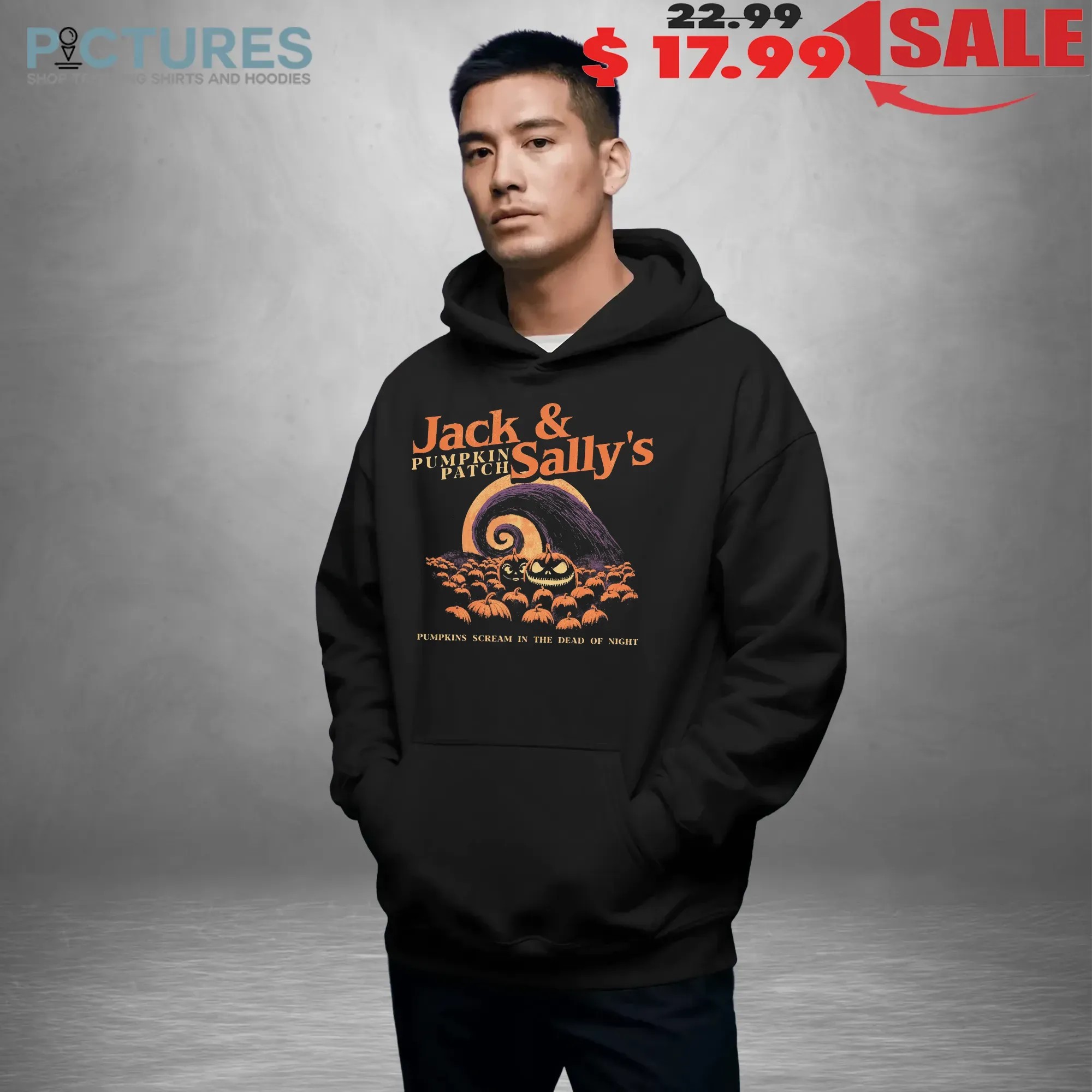 Jack And Sally's Pumpkin Patch Pumpkins Scream In The Dead Of Night Halloween T Shirt