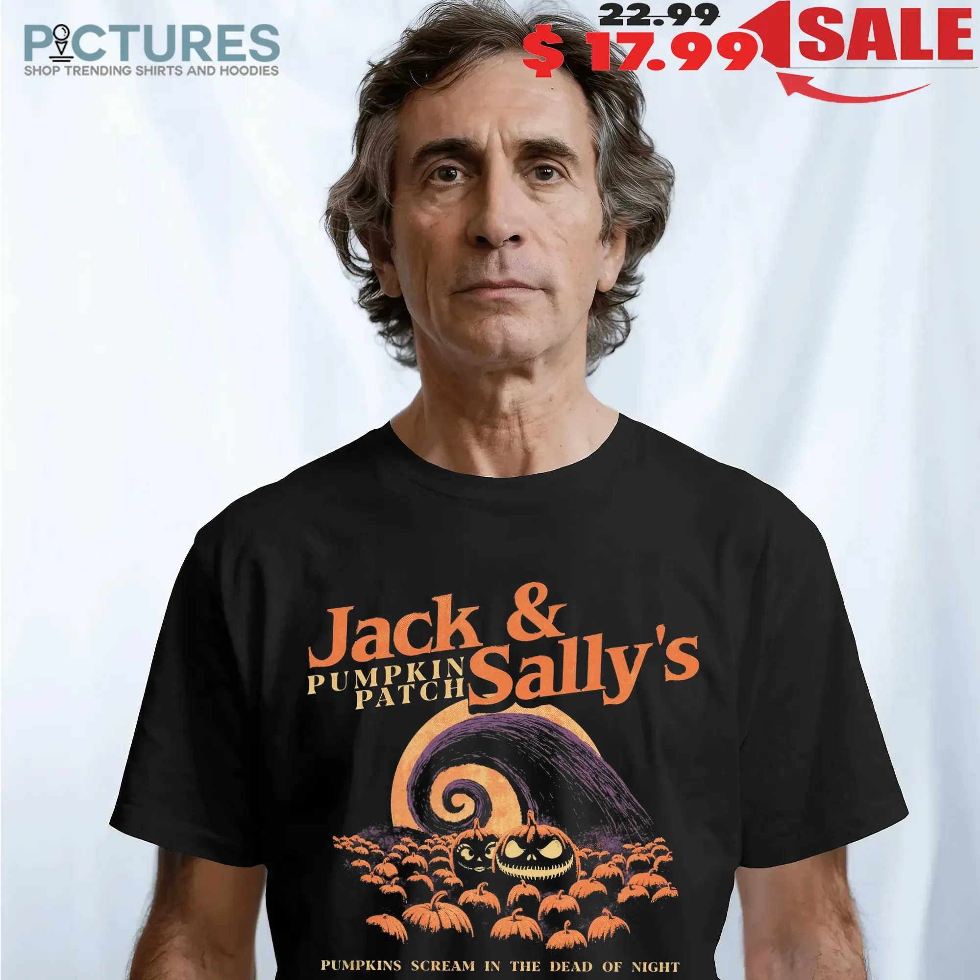 Jack And Sally's Pumpkin Patch Pumpkins Scream In The Dead Of Night Halloween T Shirt