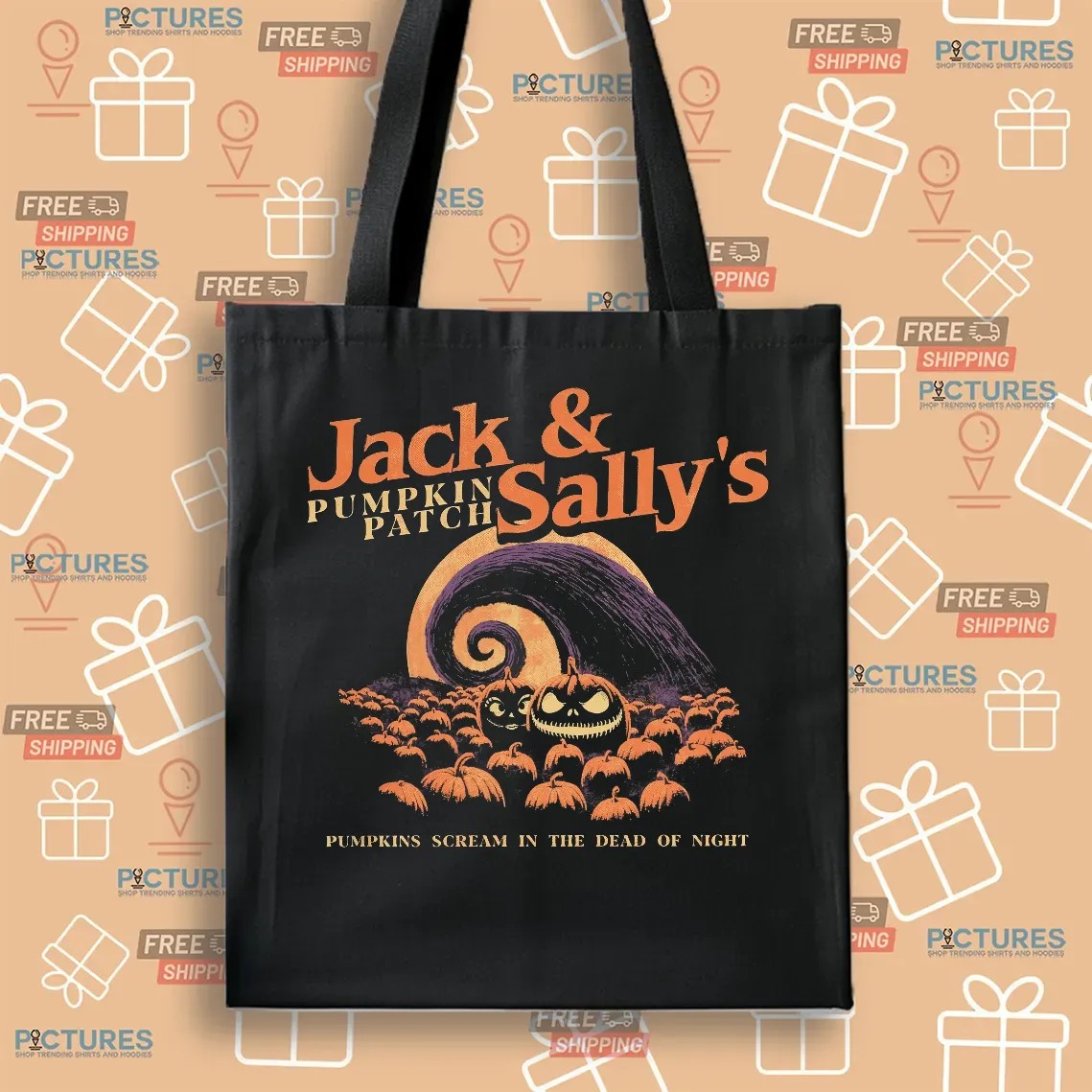 Jack And Sally's Pumpkin Patch Pumpkins Scream In The Dead Of Night Halloween T Shirt