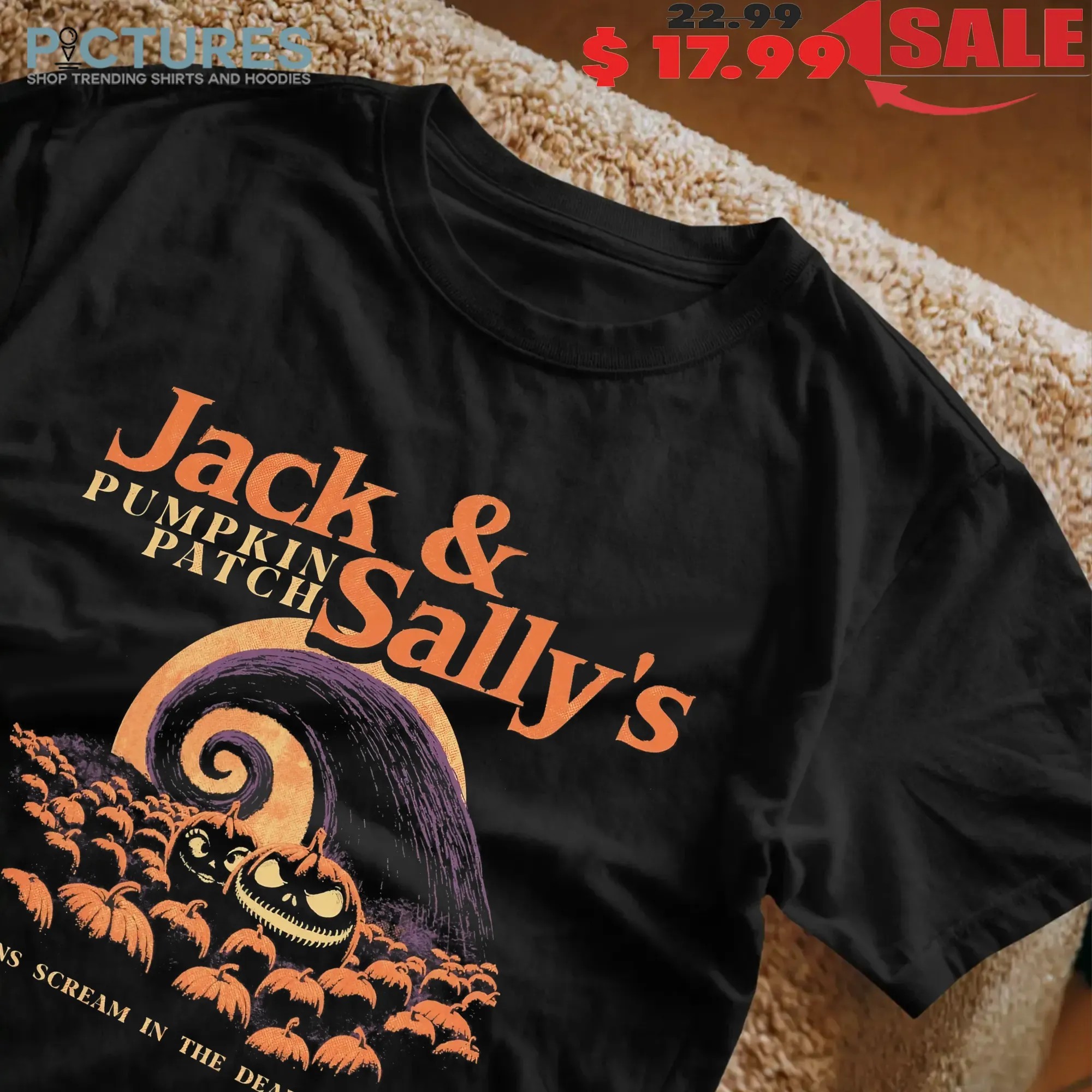 Jack And Sally's Pumpkin Patch Pumpkins Scream In The Dead Of Night Halloween T Shirt