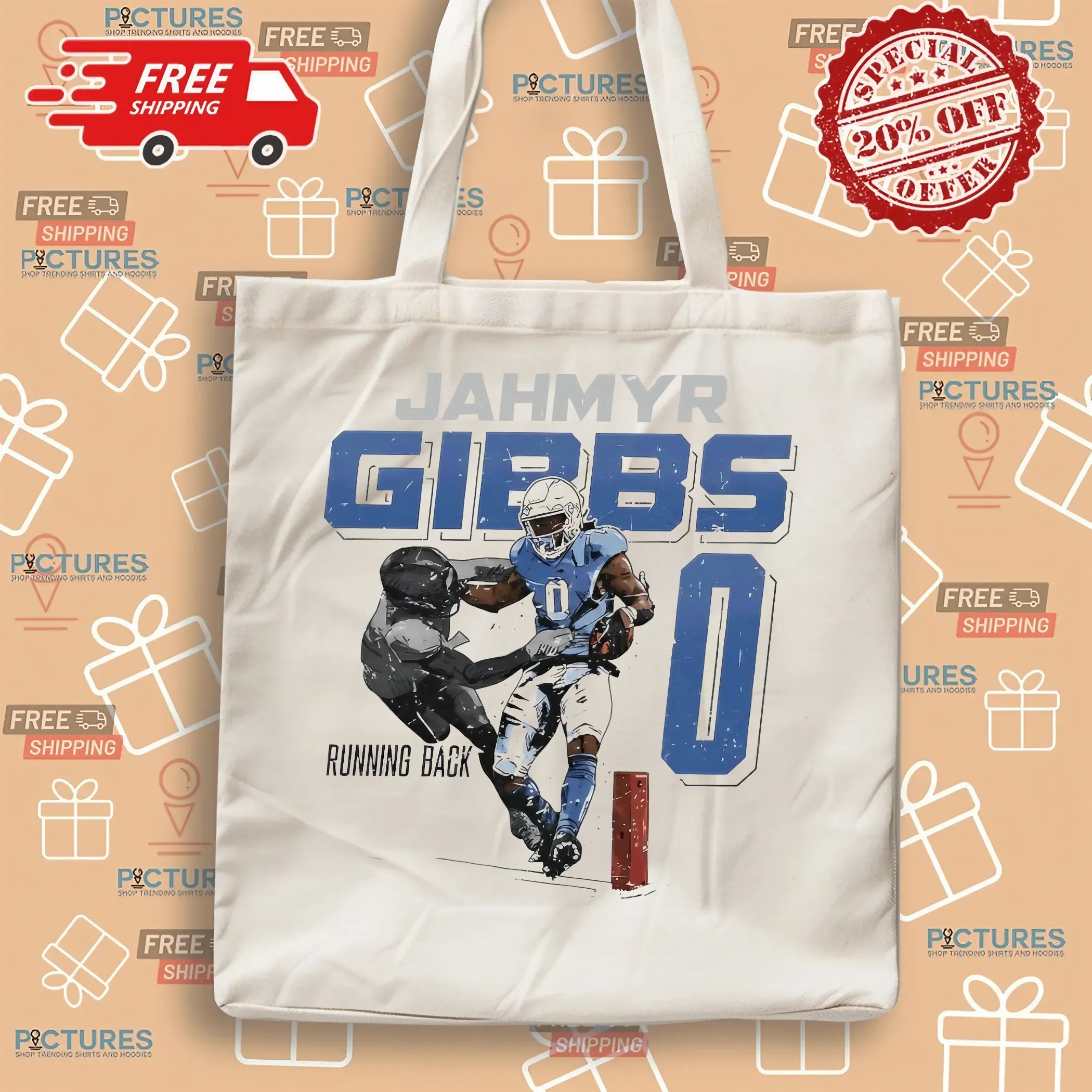 Jahmyr Gibbs Detroit Lions Number 0 Running Back Stiff Arm T Shirt