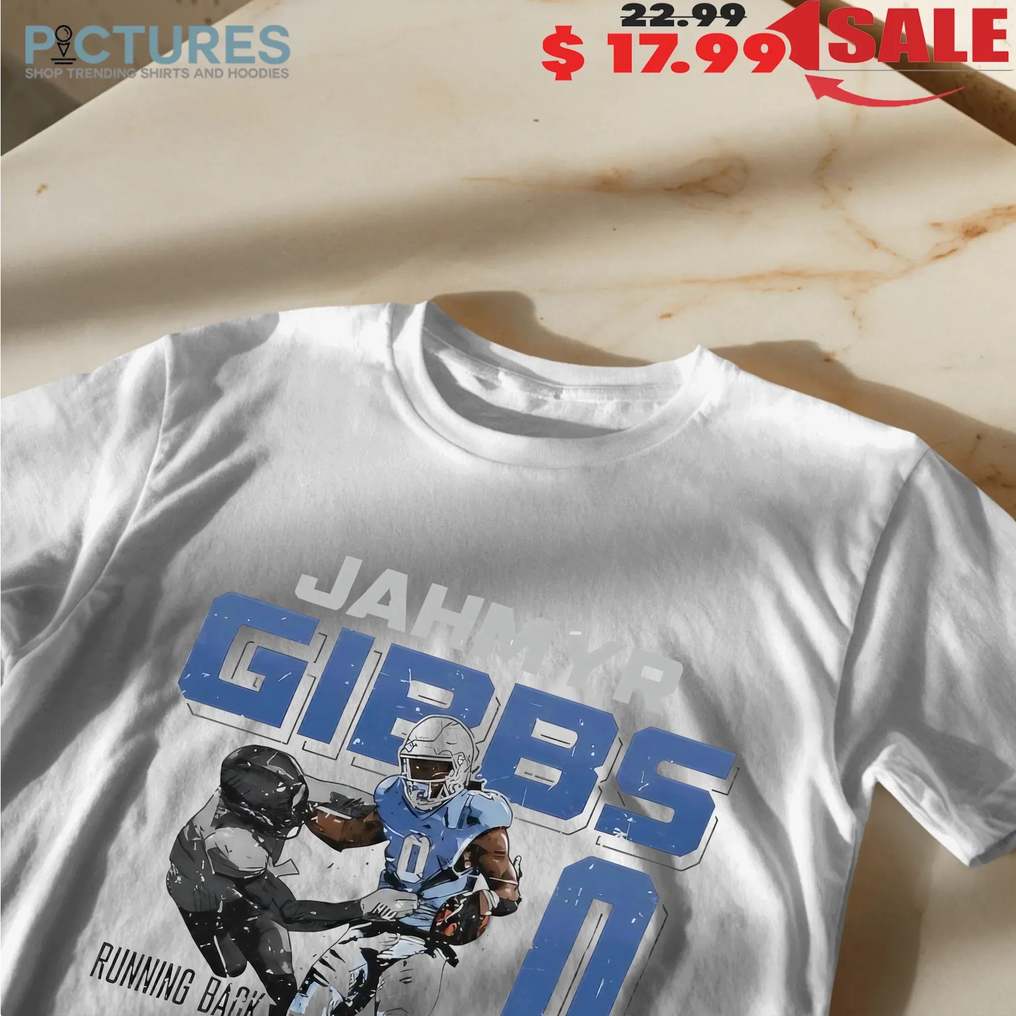 Jahmyr Gibbs Detroit Lions Number 0 Running Back Stiff Arm T Shirt