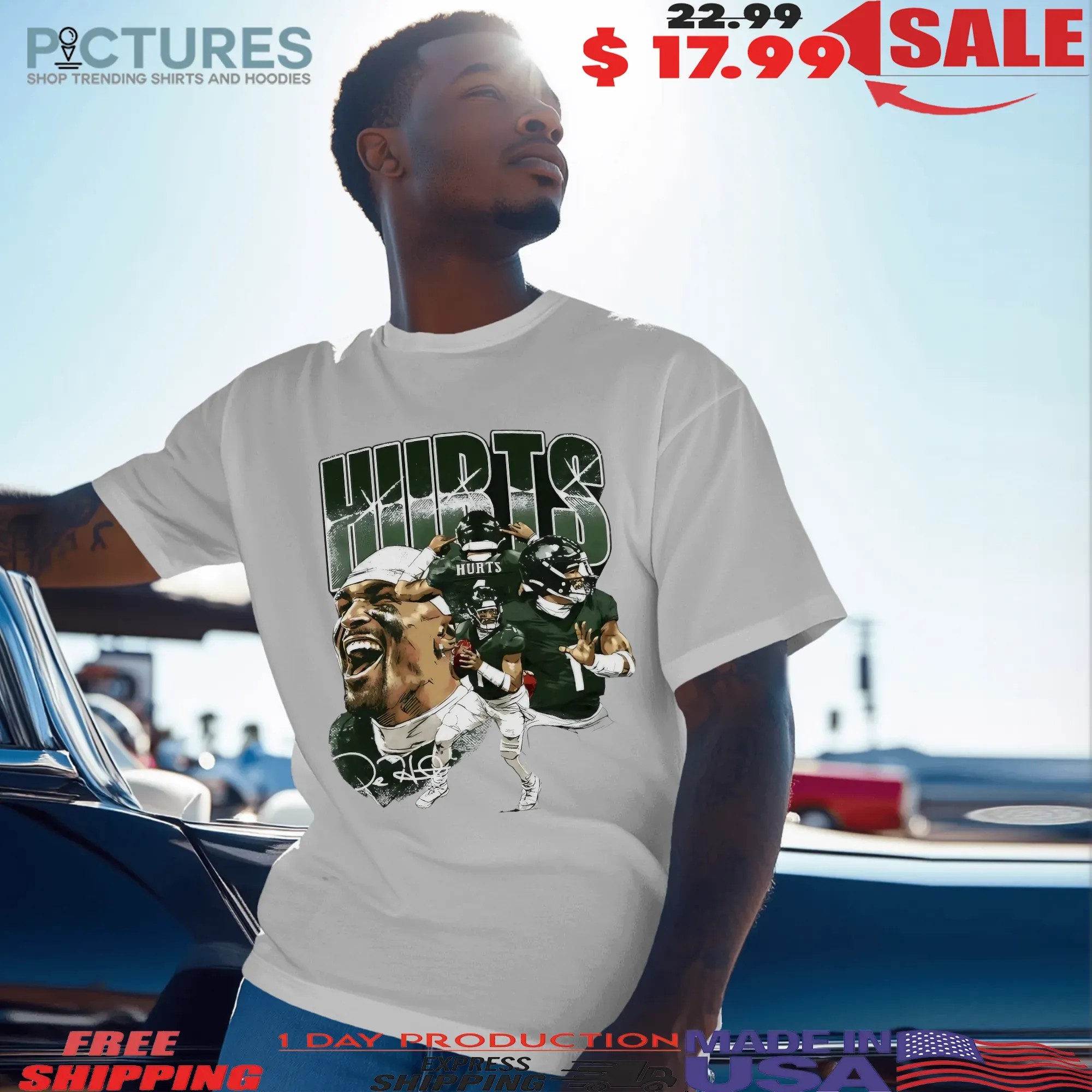 Jalen Hurts Philadelphia Eagles NFL Player Collage Vintage Bootleg Signature T Shirt