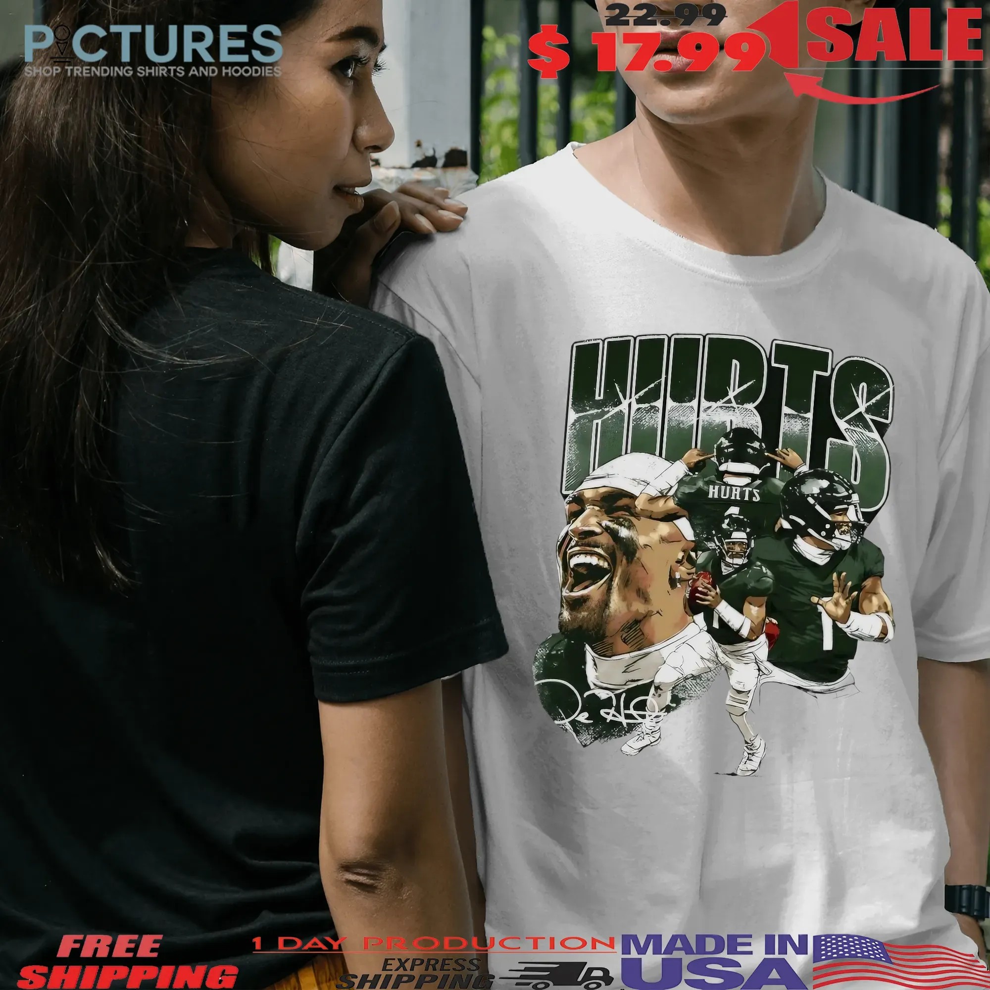 Jalen Hurts Philadelphia Eagles NFL Player Collage Vintage Bootleg Signature T Shirt