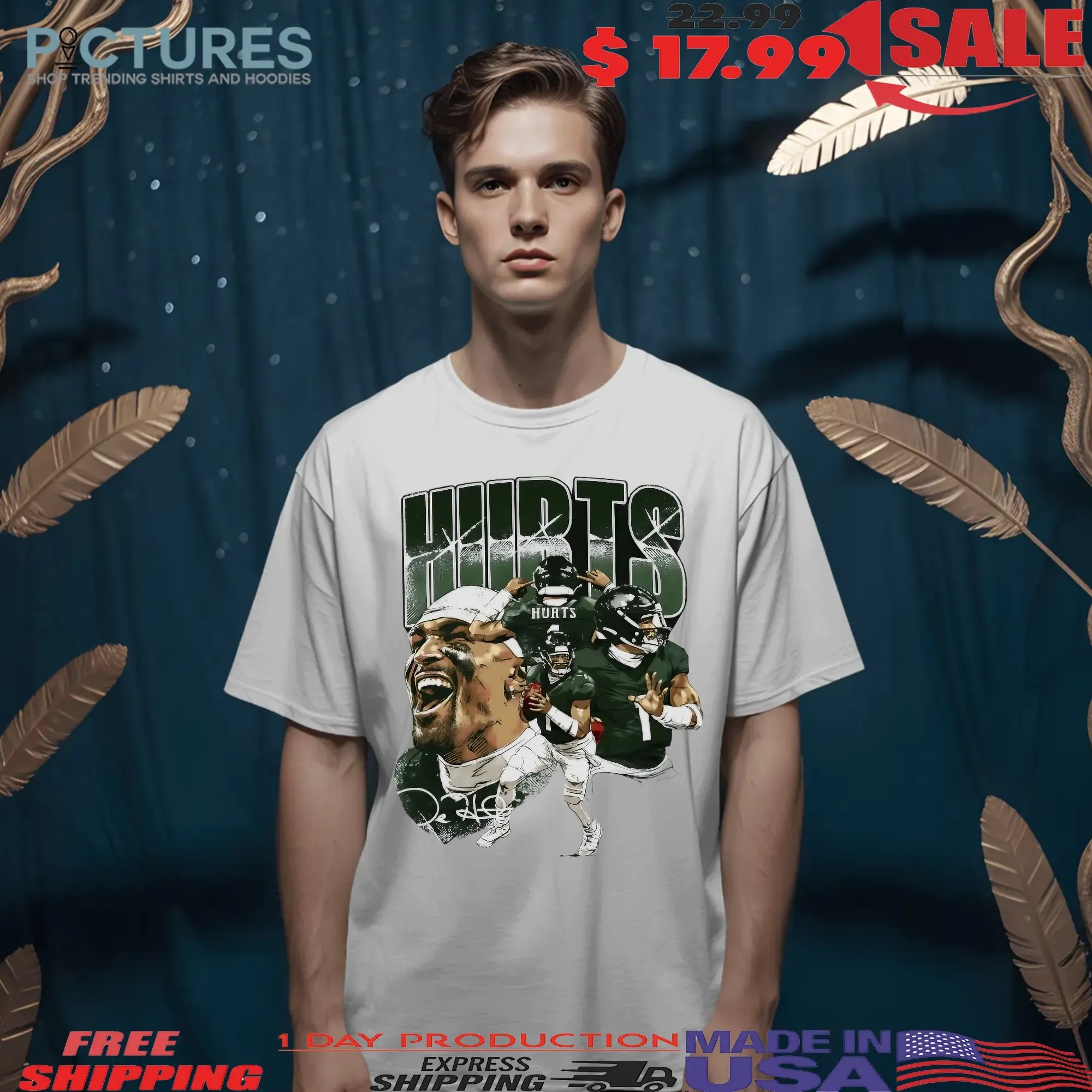Jalen Hurts Philadelphia Eagles NFL Player Collage Vintage Bootleg Signature T Shirt