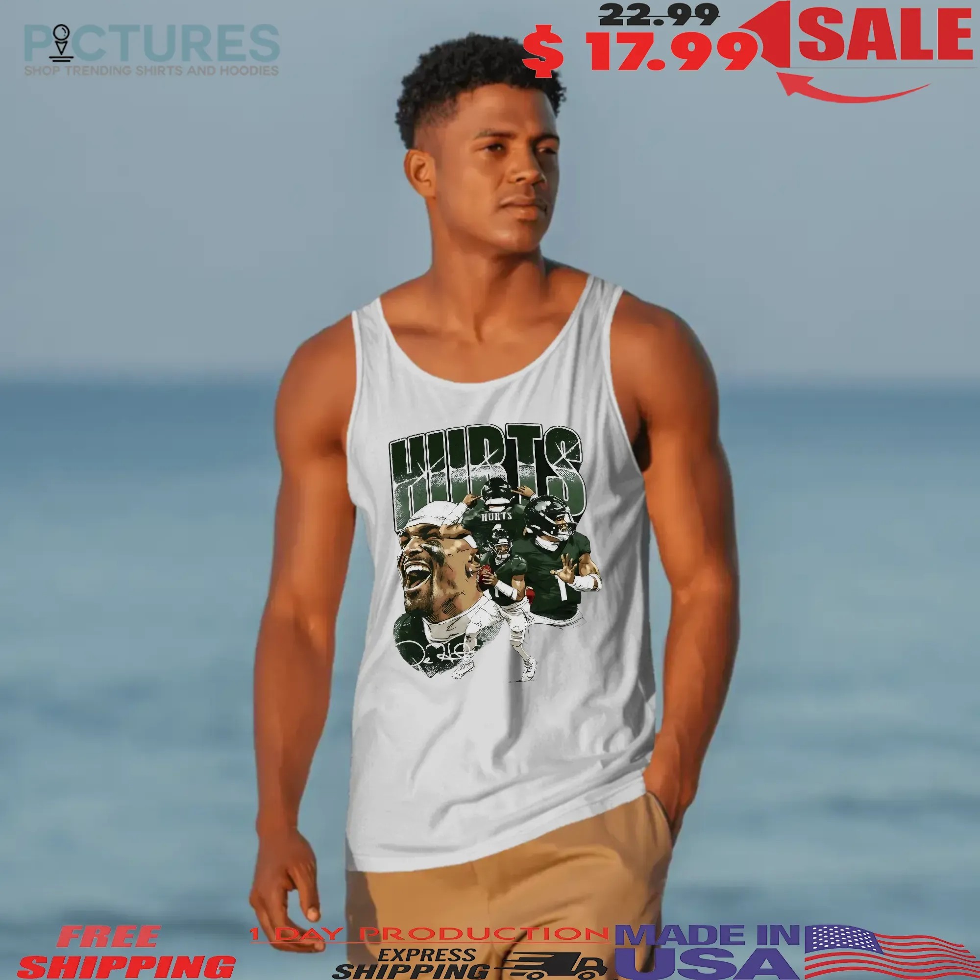 Jalen Hurts Philadelphia Eagles NFL Player Collage Vintage Bootleg Signature T Shirt