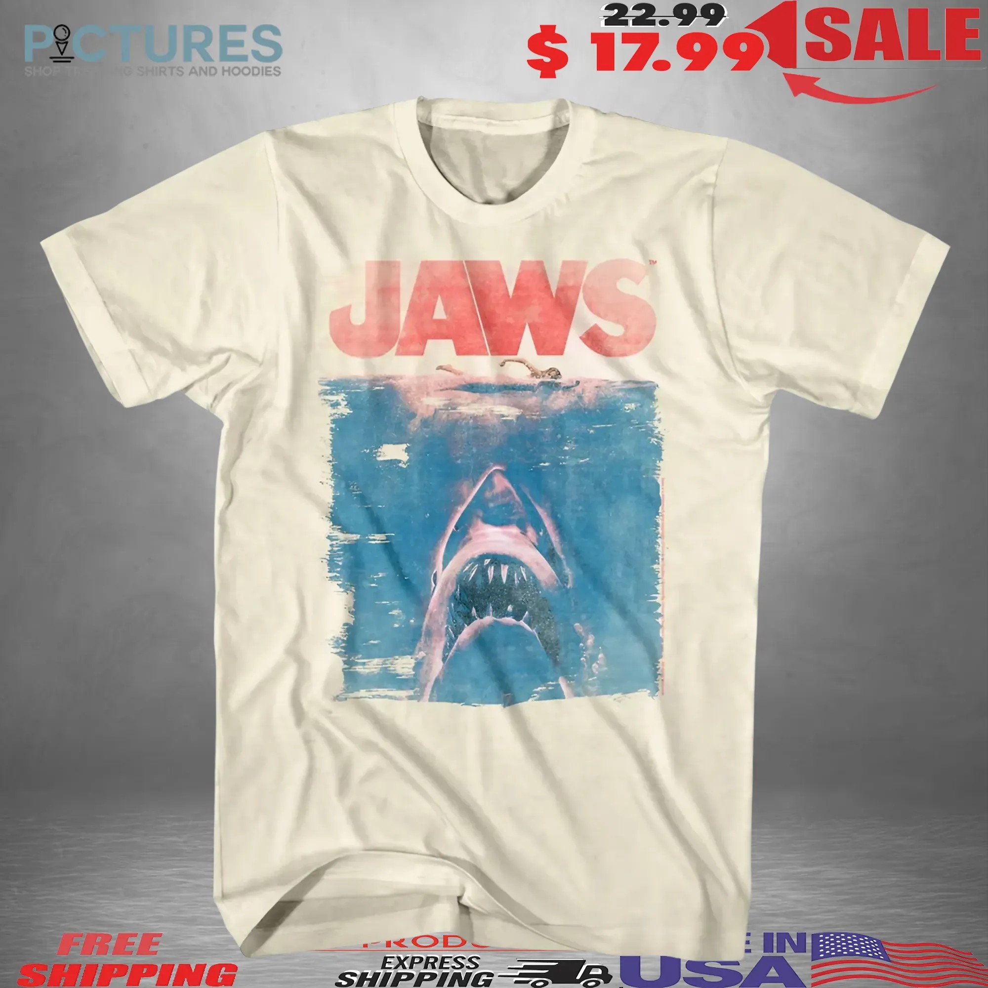 Jaws Movie Poster Shark Attack Classic Vintage T Shirt