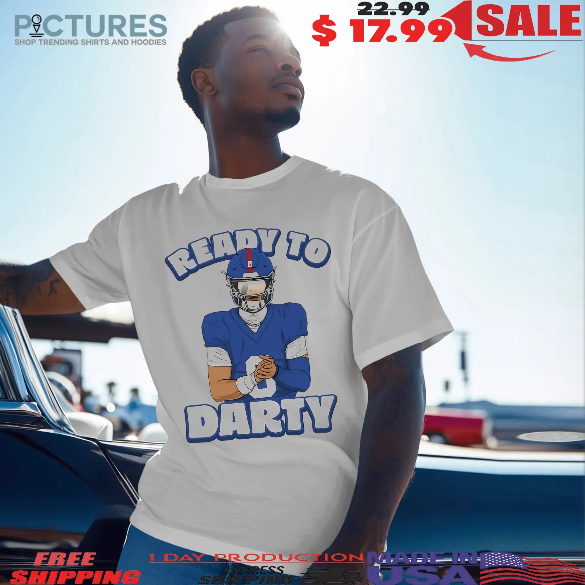 Jaxson Dart New York Giants Ready To Darty Graphic Portrait T Shirt