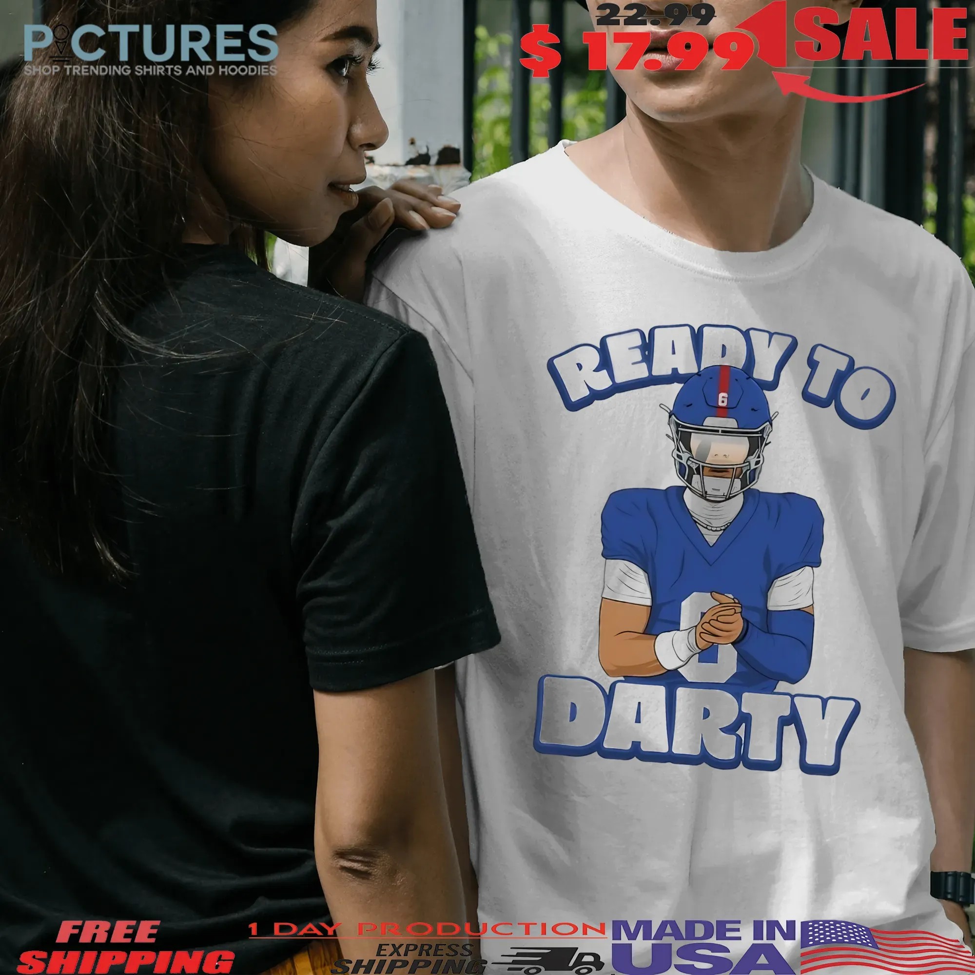 Jaxson Dart New York Giants Ready To Darty Graphic Portrait T Shirt