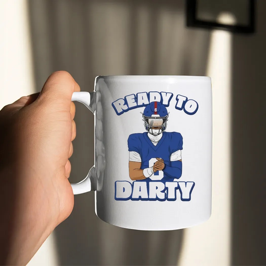 Jaxson Dart New York Giants Ready To Darty Graphic Portrait T Shirt