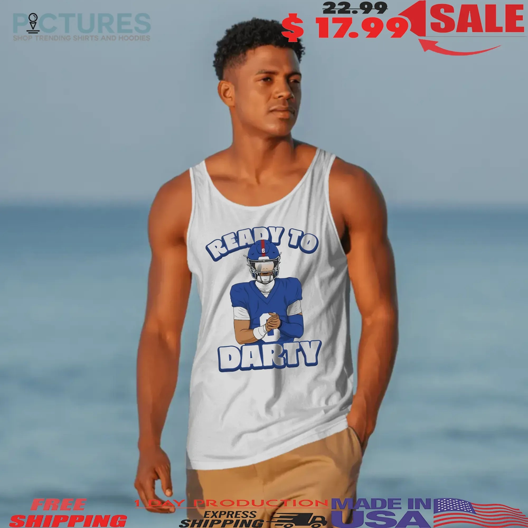 Jaxson Dart New York Giants Ready To Darty Graphic Portrait T Shirt