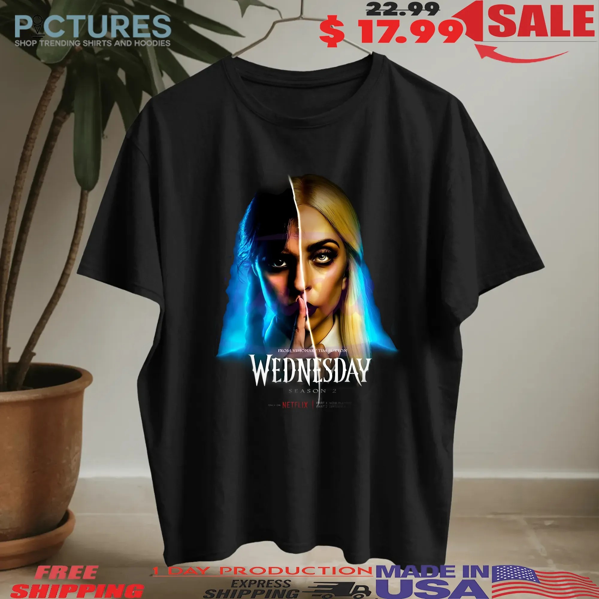 Jenna Ortega And Lady Gaga Wednesday Season 2 Rosaline Rotwood T Shirt