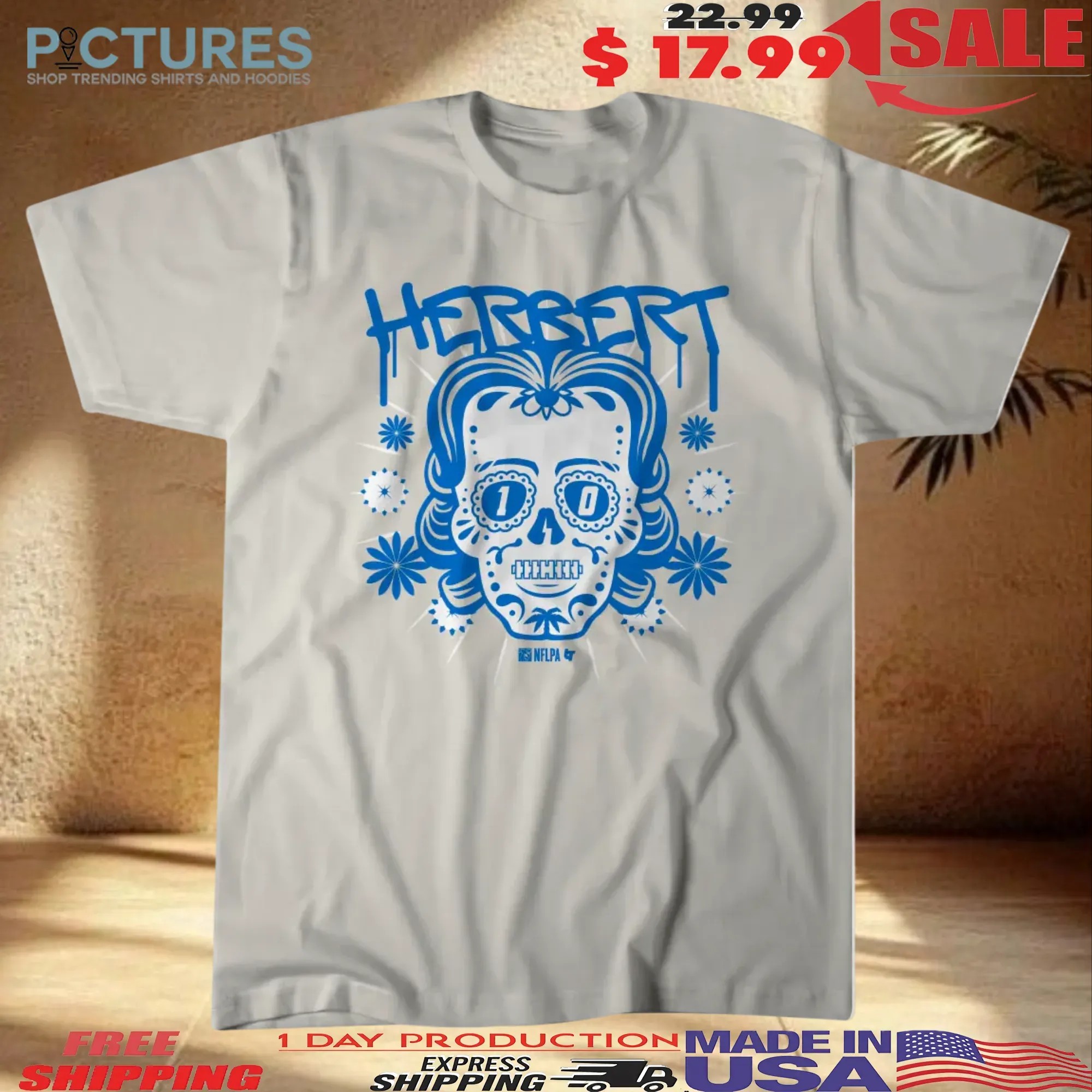 Justin Herbert Los Angeles Chargers Sugar Skull Remix Football Halloween Mashup T Shirt