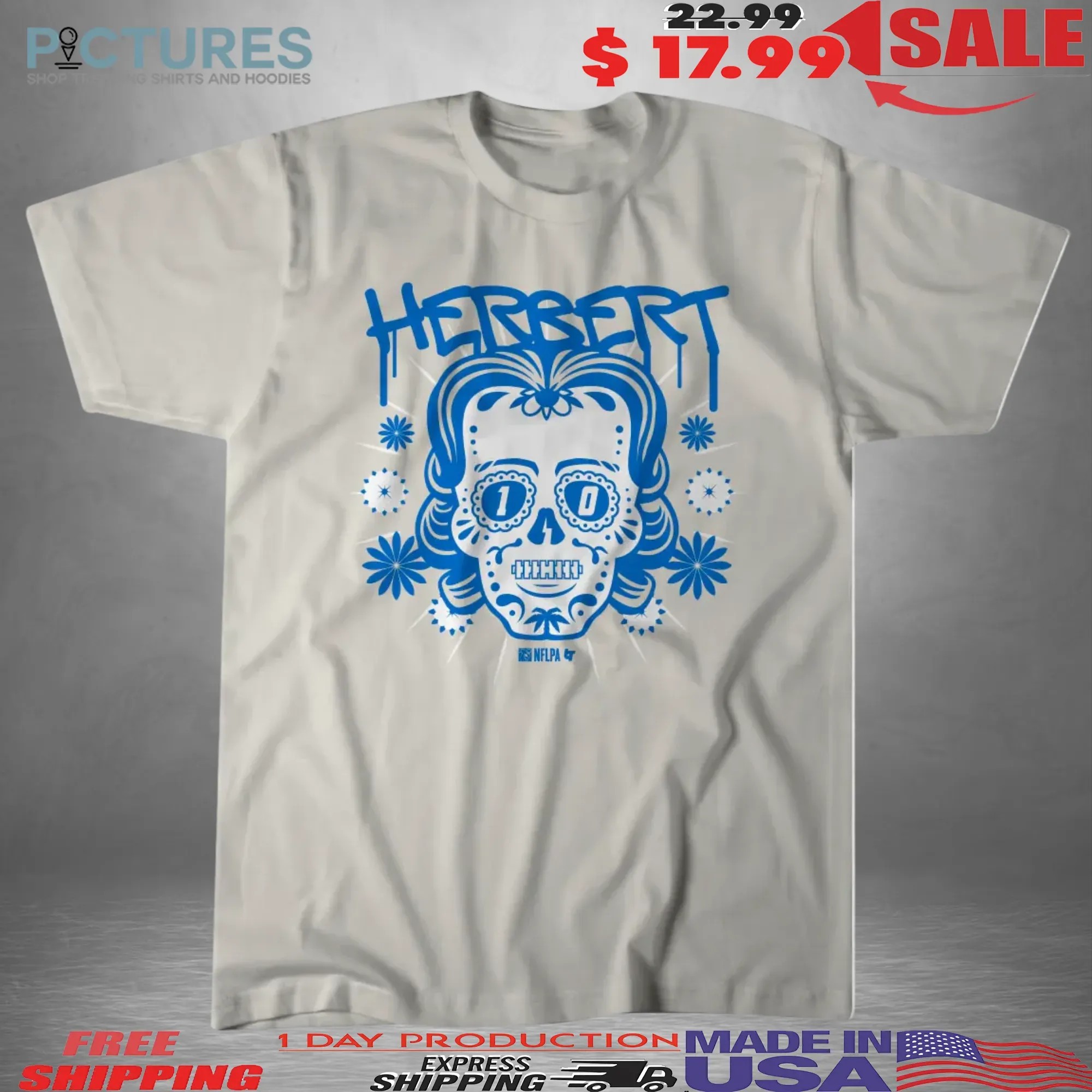 Justin Herbert Los Angeles Chargers Sugar Skull Remix Football Halloween Mashup T Shirt