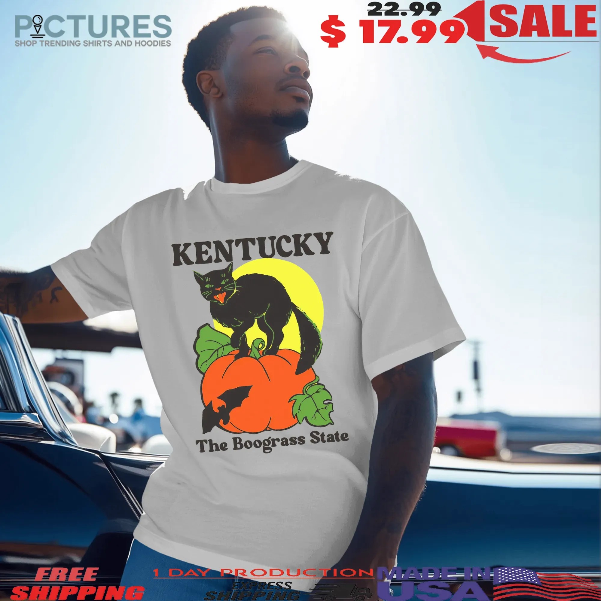 Kentucky The Boograss State Black Cat Pumpkin Halloween T Shirt