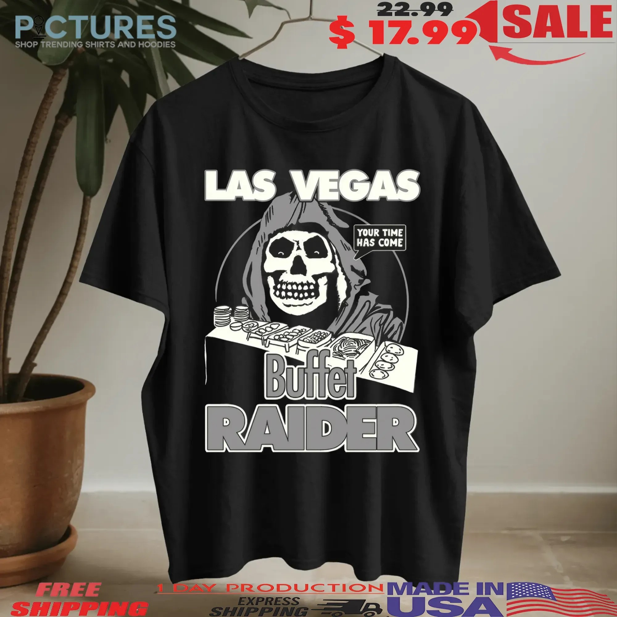 Las Vegas Buffet Raider Grim Reaper Raiders Parody Vegas Football T Shirt