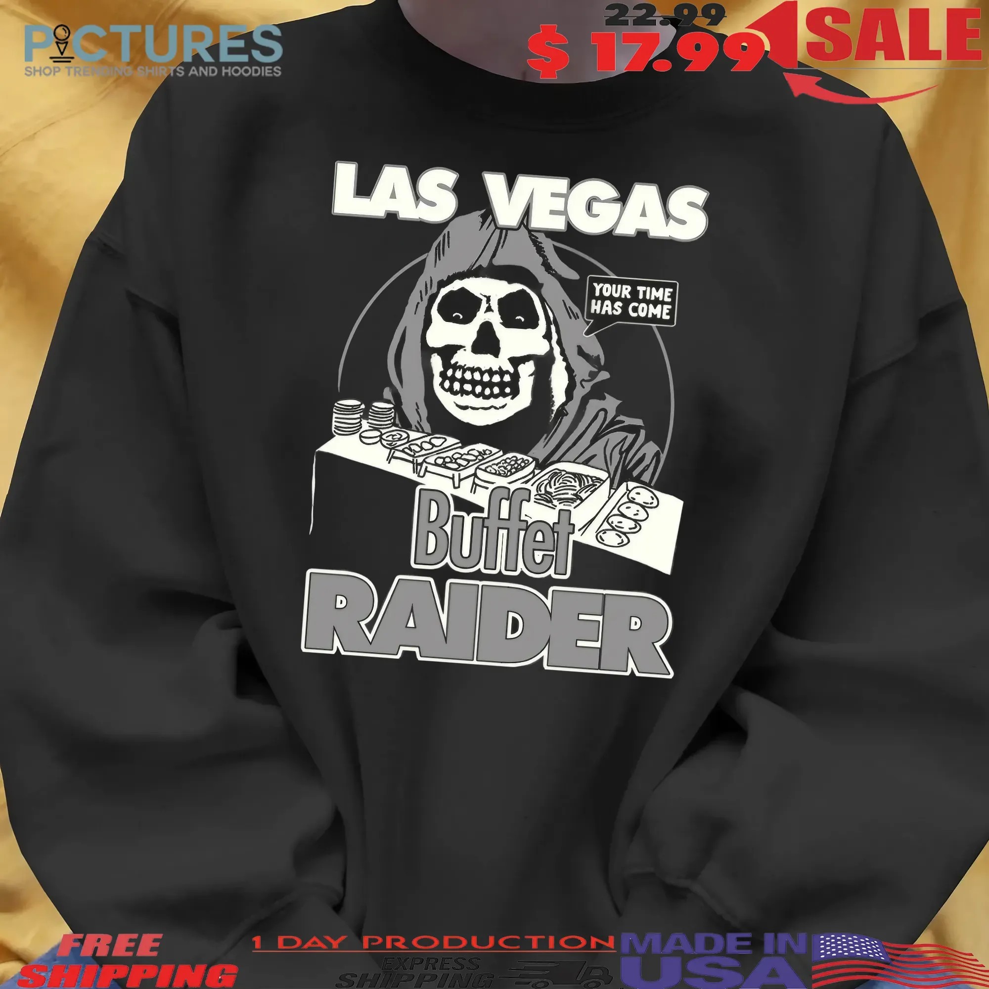 Las Vegas Buffet Raider Grim Reaper Raiders Parody Vegas Football T Shirt