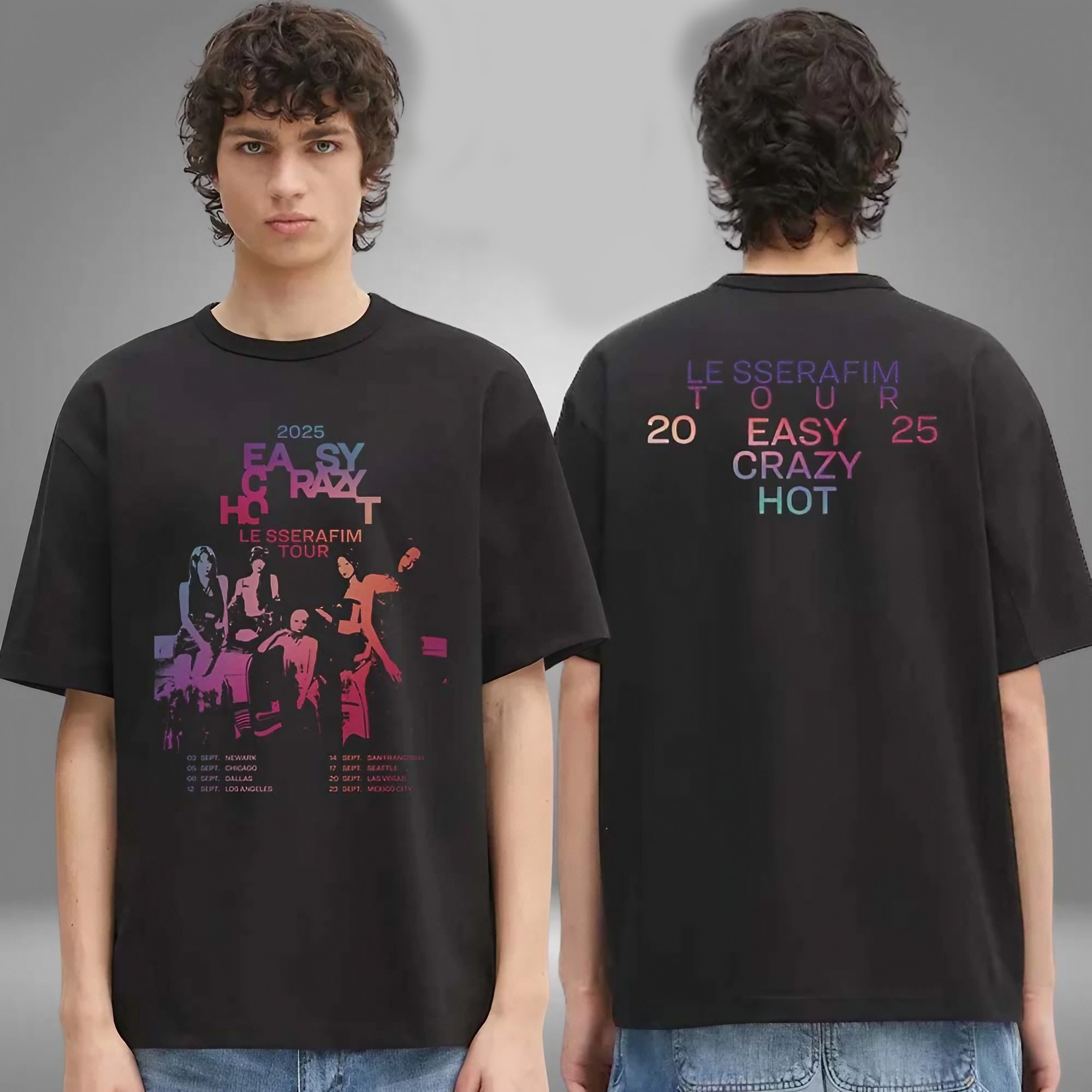 Le Sserafim Easy Crazy Hot North American Tour 2025 Dates Double Sided T Shirt