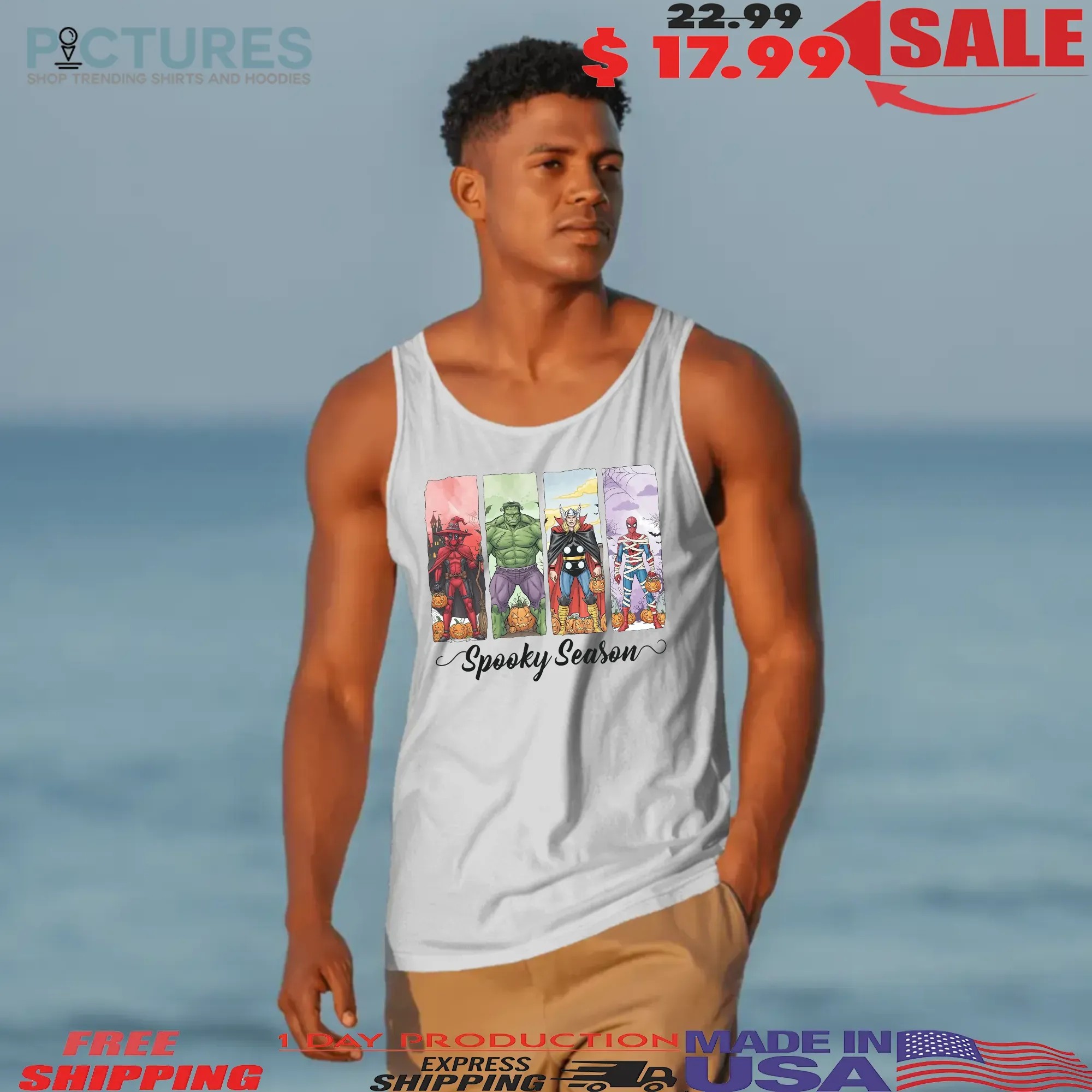 Marvel Avenger Spooky Season Superhero Deadpool Hulk Spiderman Pumpkin Halloween Party T Shirt