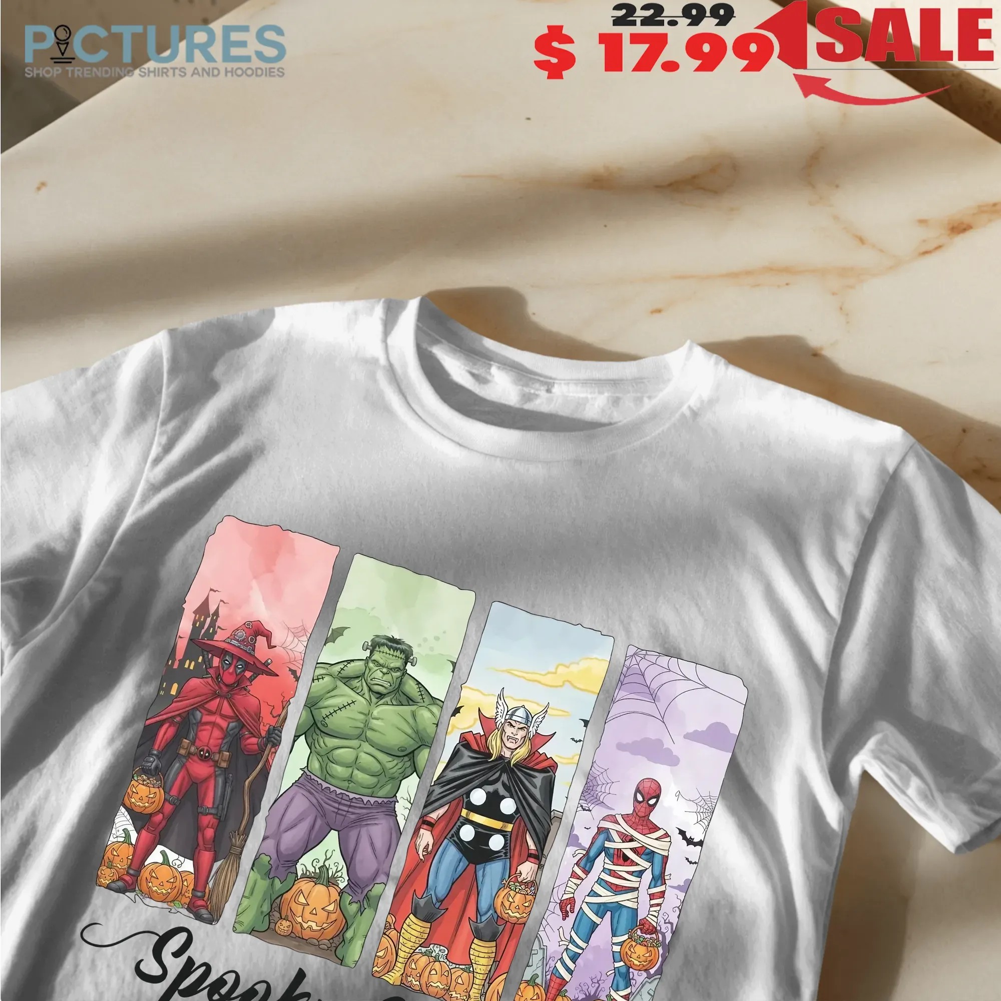 Marvel Avenger Spooky Season Superhero Deadpool Hulk Spiderman Pumpkin Halloween Party T Shirt