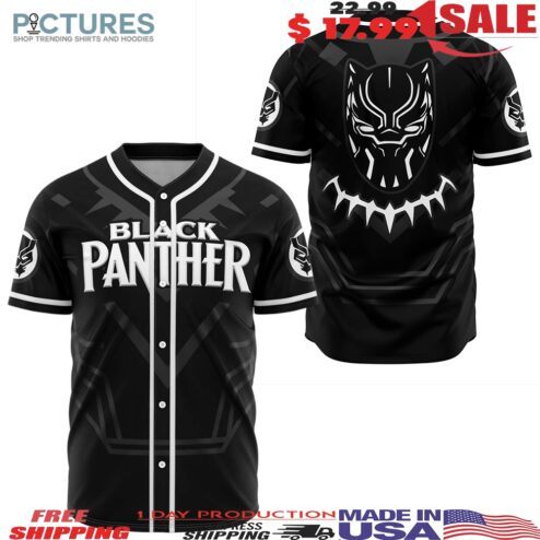 Marvel Black Panther Wakanda Forever Superhero Graphic Button Up Baseball Jersey
