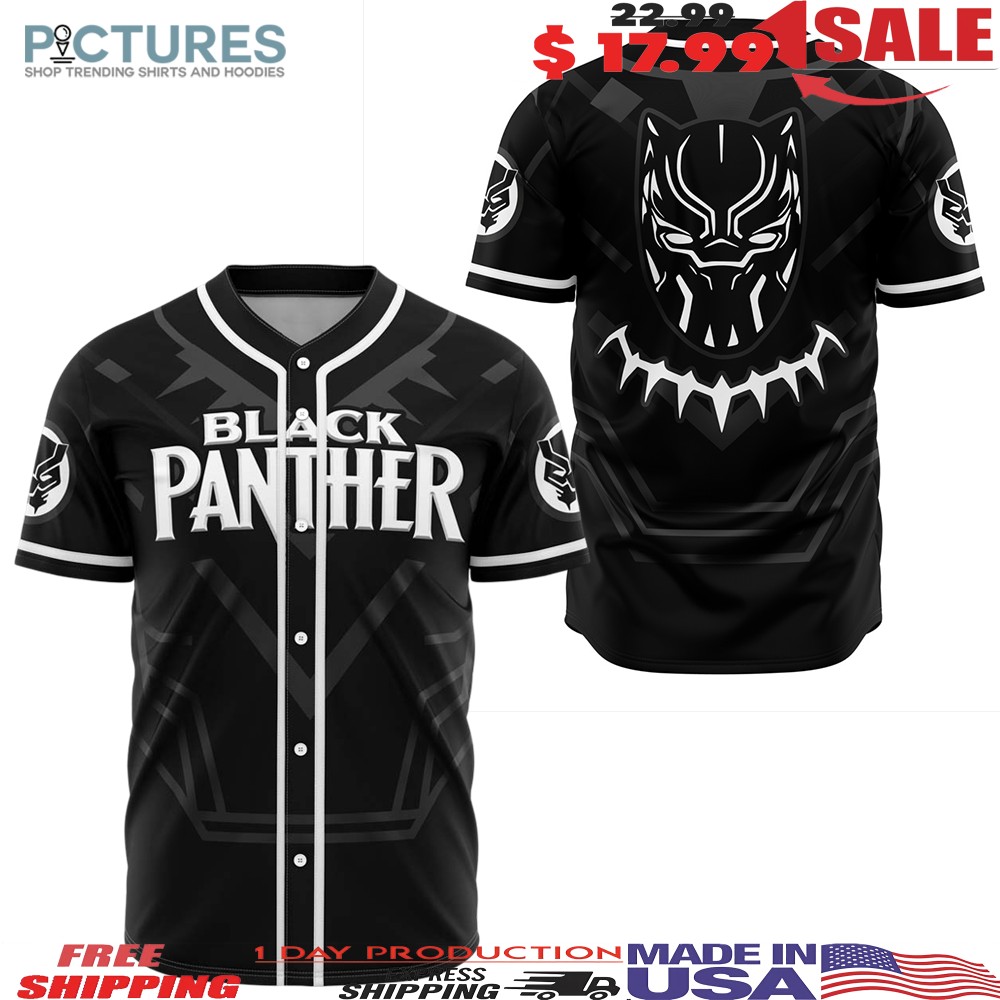 Marvel Black Panther Wakanda Forever Superhero Graphic Button Up Baseball Jersey