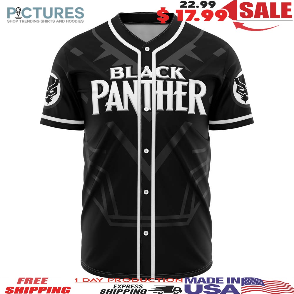 Marvel Black Panther Wakanda Forever Superhero Graphic Button Up Baseball Jersey