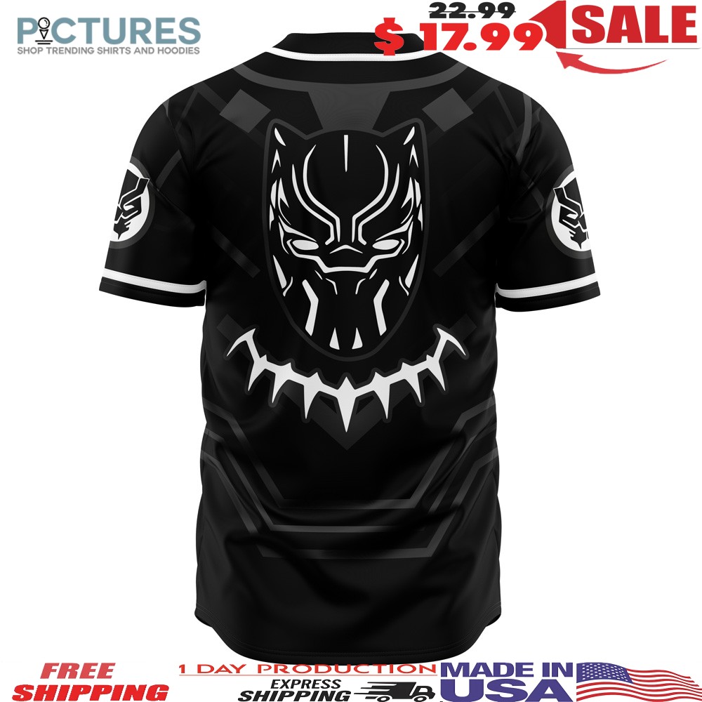 Marvel Black Panther Wakanda Forever Superhero Graphic Button Up Baseball Jersey