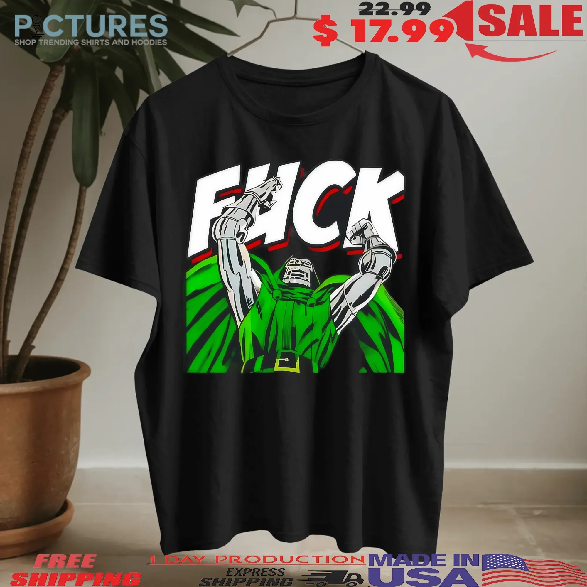 Marvel Doctor Doom Fuck Comic Villain Green Cape Illustration T Shirt