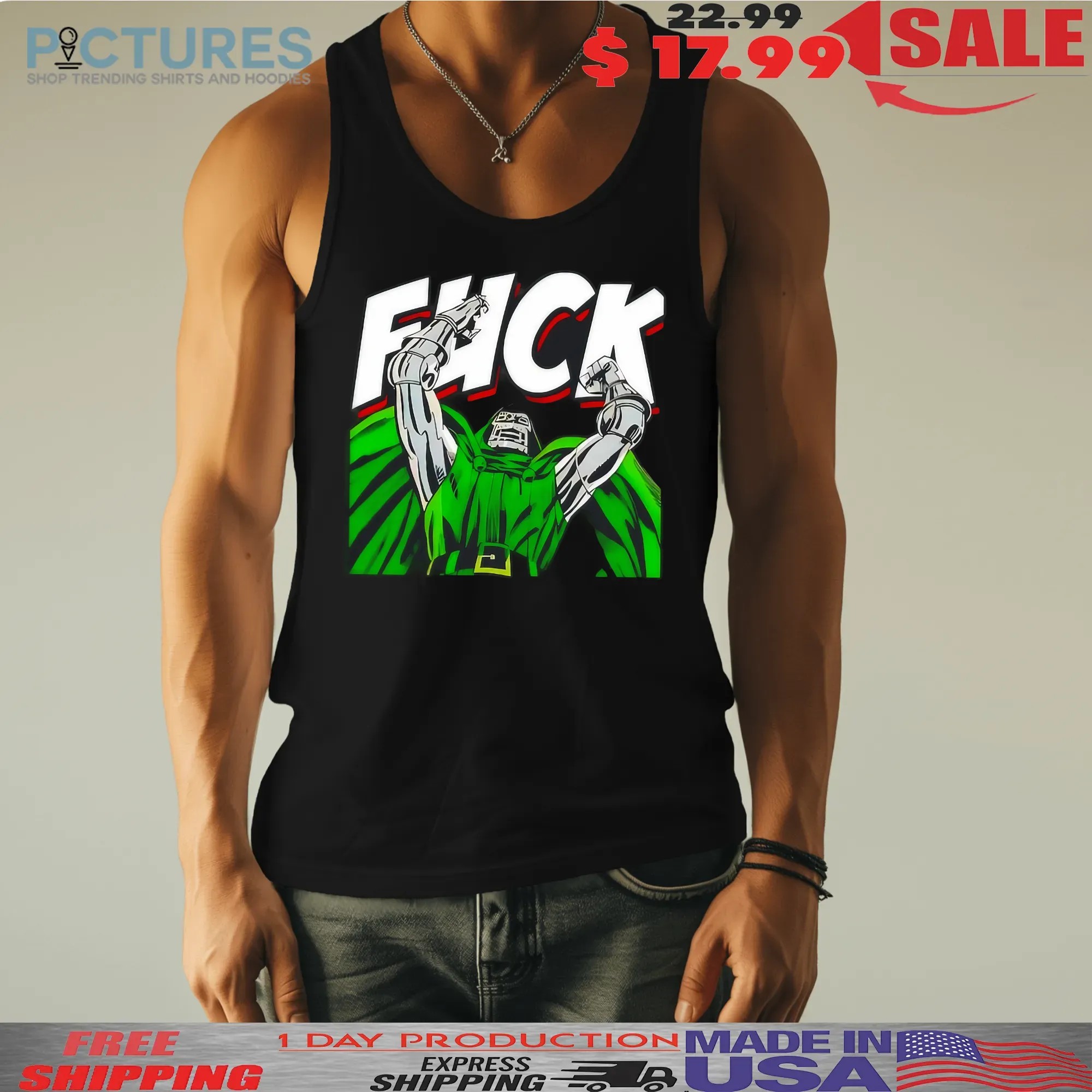 Marvel Doctor Doom Fuck Comic Villain Green Cape Illustration T Shirt