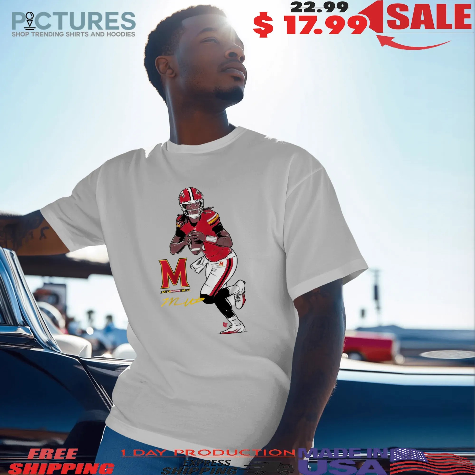 Maryland Terrapins Football Malik Washington Superstar Pose Signature T Shirt
