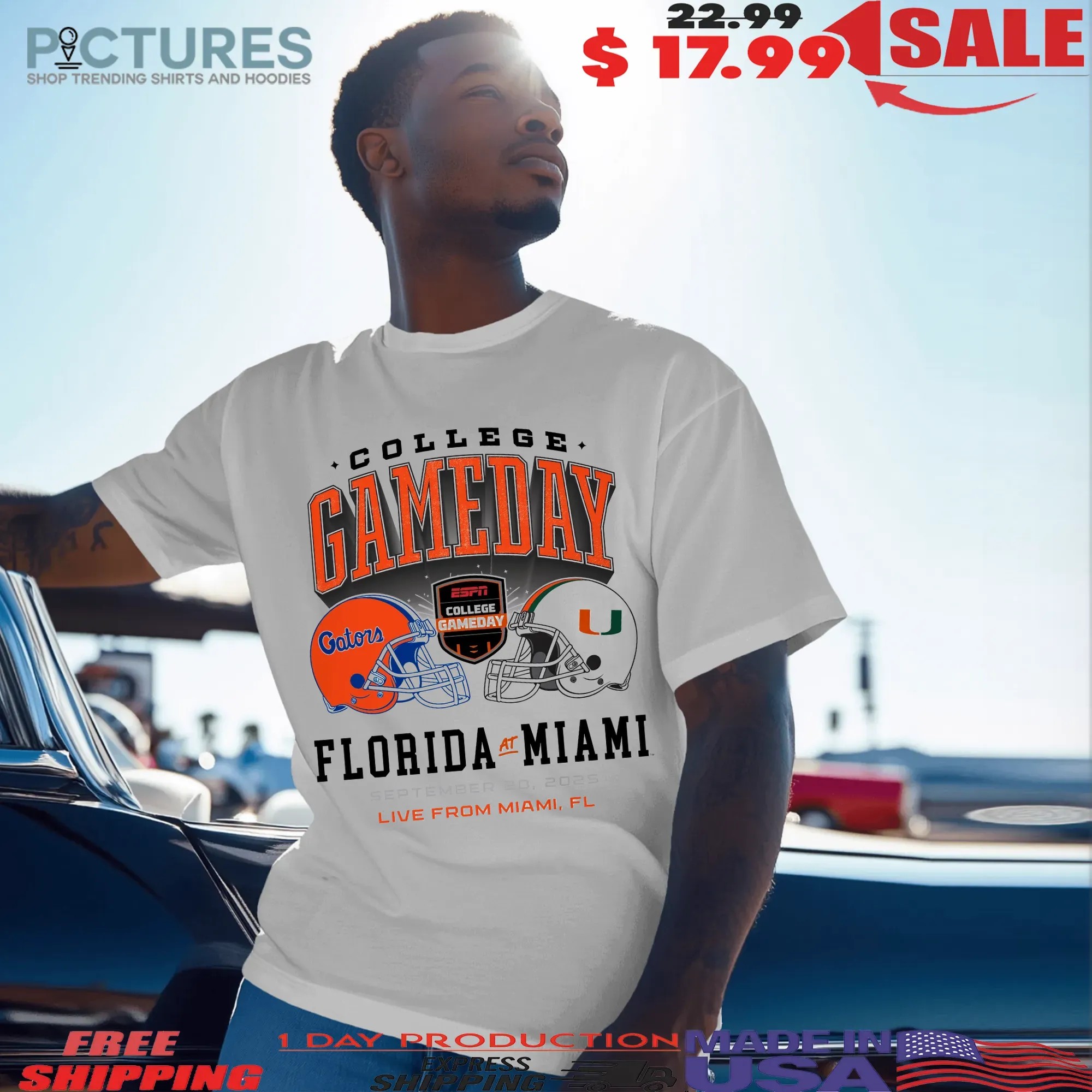 Miami Hurricanes ESPN College GameDay White Florida vs Miami Matchup T Shirt