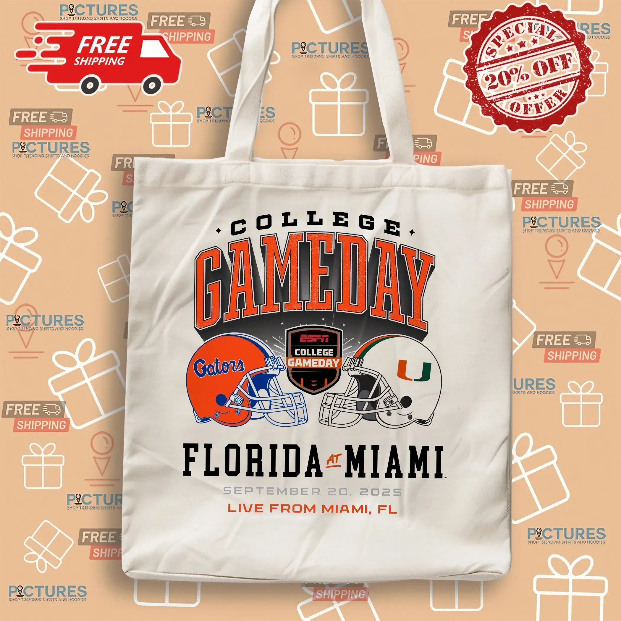 Miami Hurricanes ESPN College GameDay White Florida vs Miami Matchup T Shirt