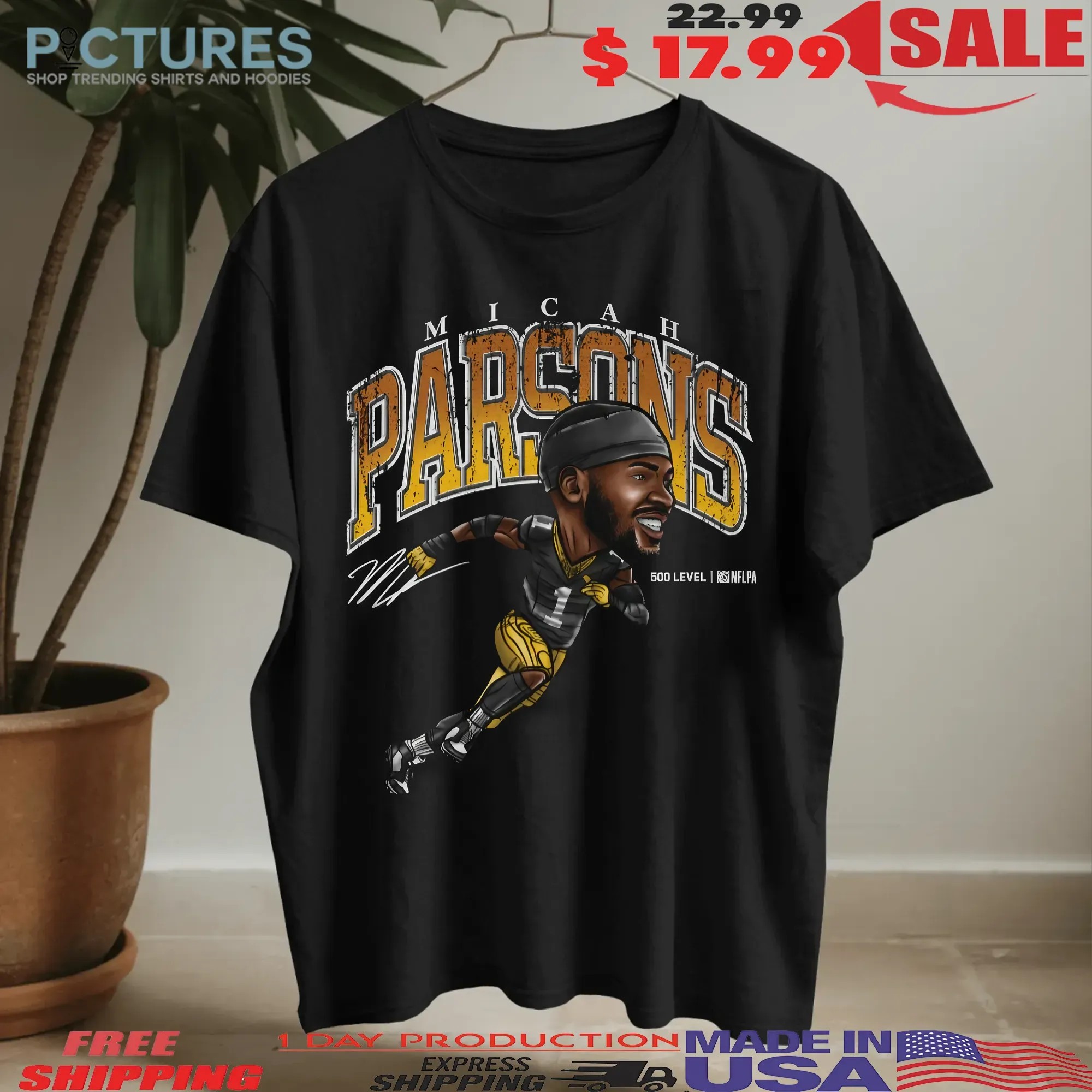 Micah Parsons Green Bay Cartoon Signature T Shirt