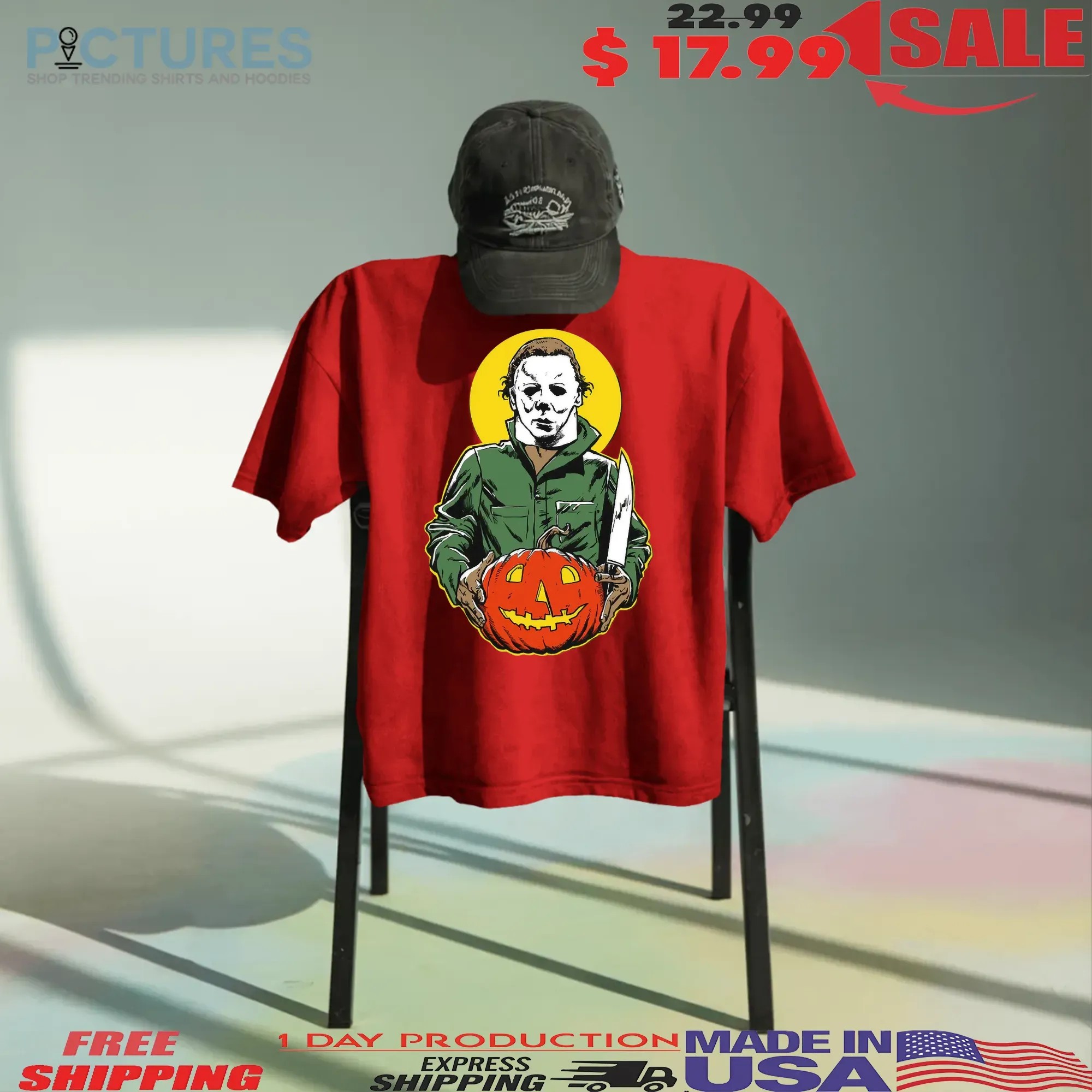 Michael Myers Pumpkin And A Knife Halloween T Shirt