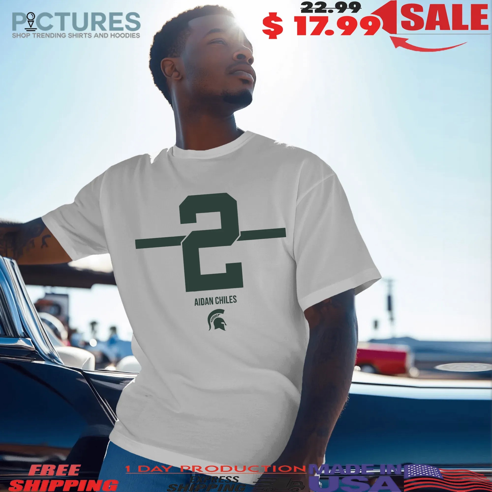 Michigan State Football Aidan Chiles 2 Stripe T Shirt